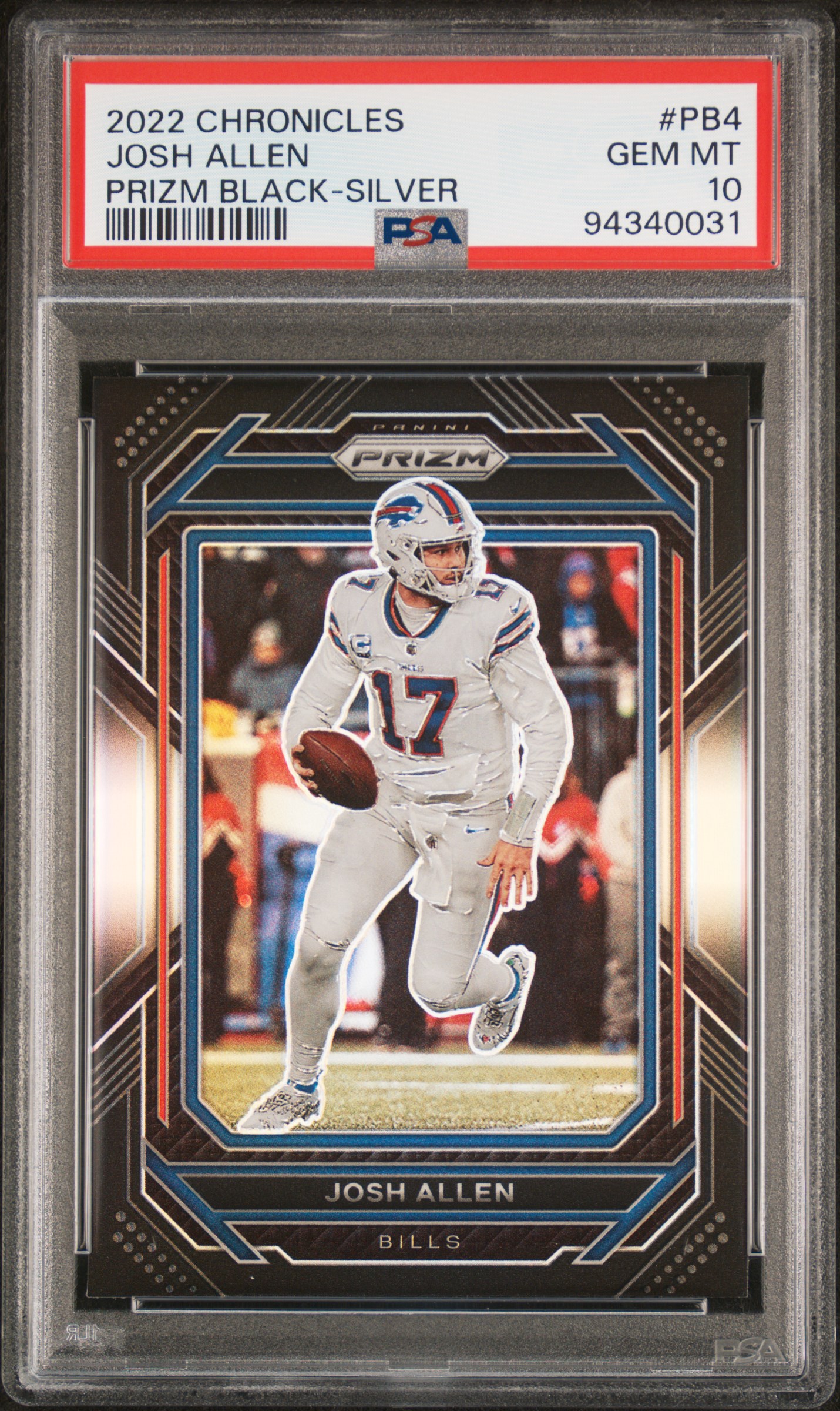 Josh Allen 2022 Panini Chronicles Prizm Black Silver Football Card #PB4 Graded PSA 10 Cert #94340031