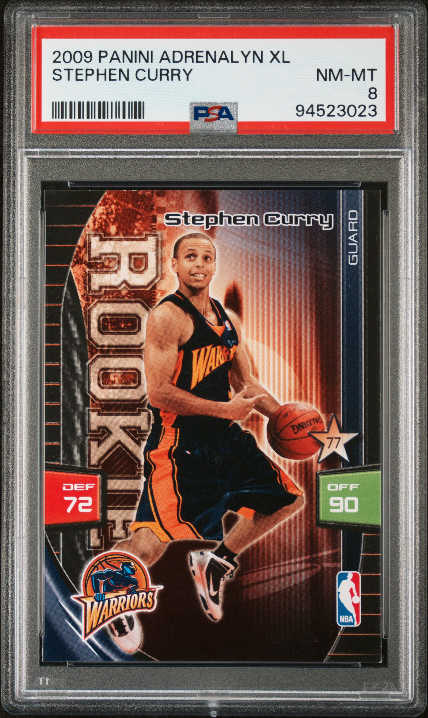 Stephen Curry 2009 Panini Adrenalyn XL Golden State Warriors Basketball RC Rookie Card Graded PSA 8 Cert #94523023 Stephen Curry 2009 Panini Adrenalyn XL Golden State Warriors Basketball RC Rookie Card Graded PSA 8 Cert #94523023