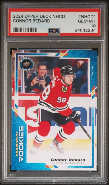 Connor Bedard 2024 Upper Deck National Hockey Day Rookie Card #NHCD1 Graded PSA 10 Cert #94642234