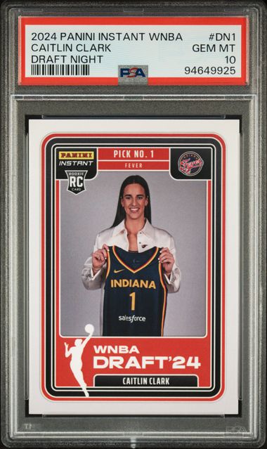 Caitlin Clark 2024 Panini Instant WNBA Draft Night Rookie Card #DN1 PSA 10