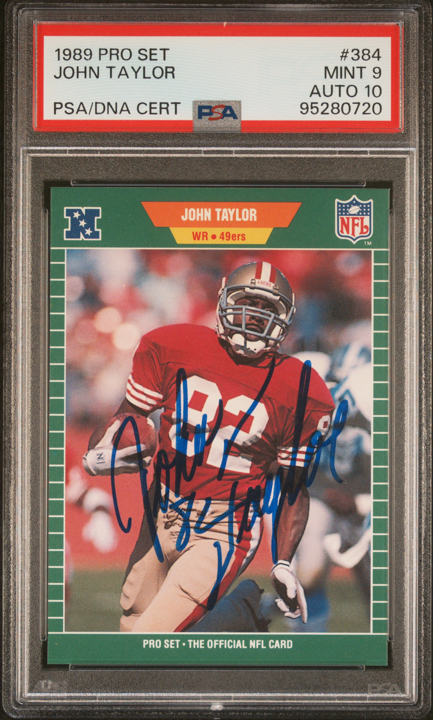 John Taylor 1989 Pro Set Signed Football Rookie Card #384 Graded PSA 9 Auto  10