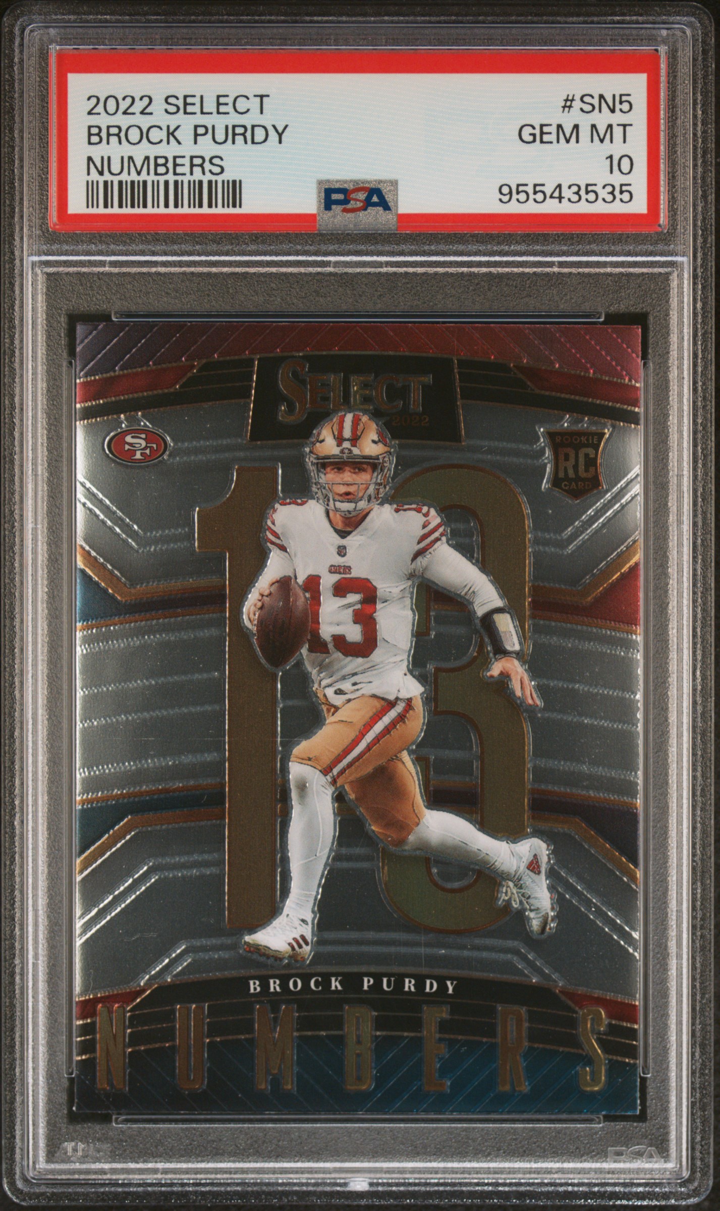 Brock Purdy 2022 Panini Select Numbers Rookie Football Card #SN5 Graded PSA 10 Cert #95543535