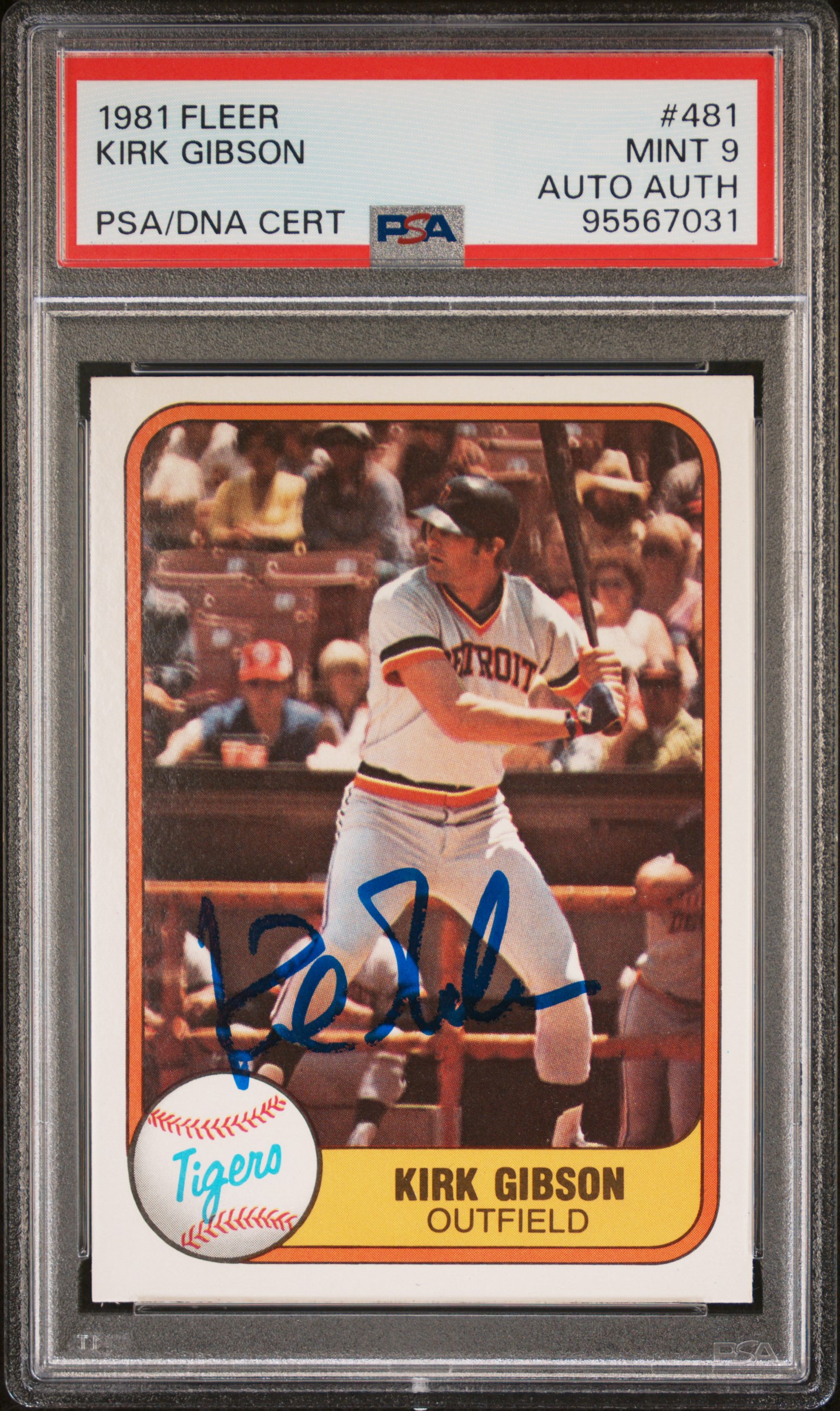 Kirk Gibson 1981 Fleer Signed Baseball Rookie Card #481 Graded PSA 9 Auto Authentic Cert # 95567031 Kirk Gibson 1981 Fleer Signed Baseball Rookie Card #481 Graded PSA 9 Auto Authentic Cert # 95567031