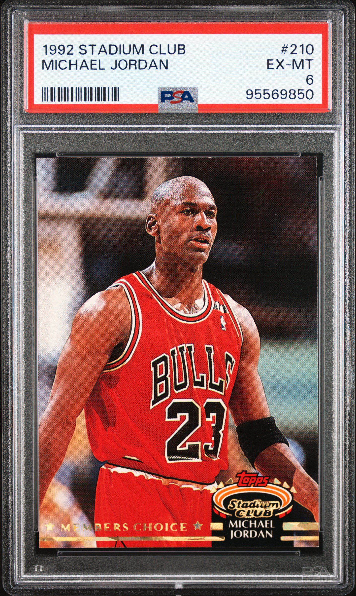 Michael Jordan 1992 Topps Stadium Club Chicago Bulls Basketball Card #210 Graded PSA 6 Cert #95569850