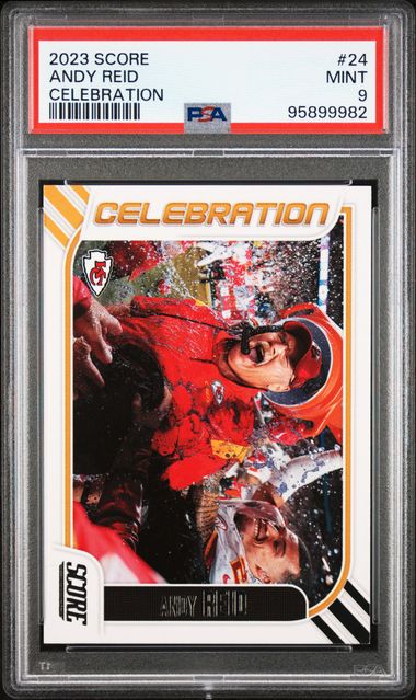Andy Reid 2023 Panini Score Super Bowl LVII Celebration Football Card #24 Graded PSA 9