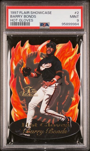 Barry Bonds 1997 Flair Showcase Hot Gloves Baseball Card #2 Graded PSA 9