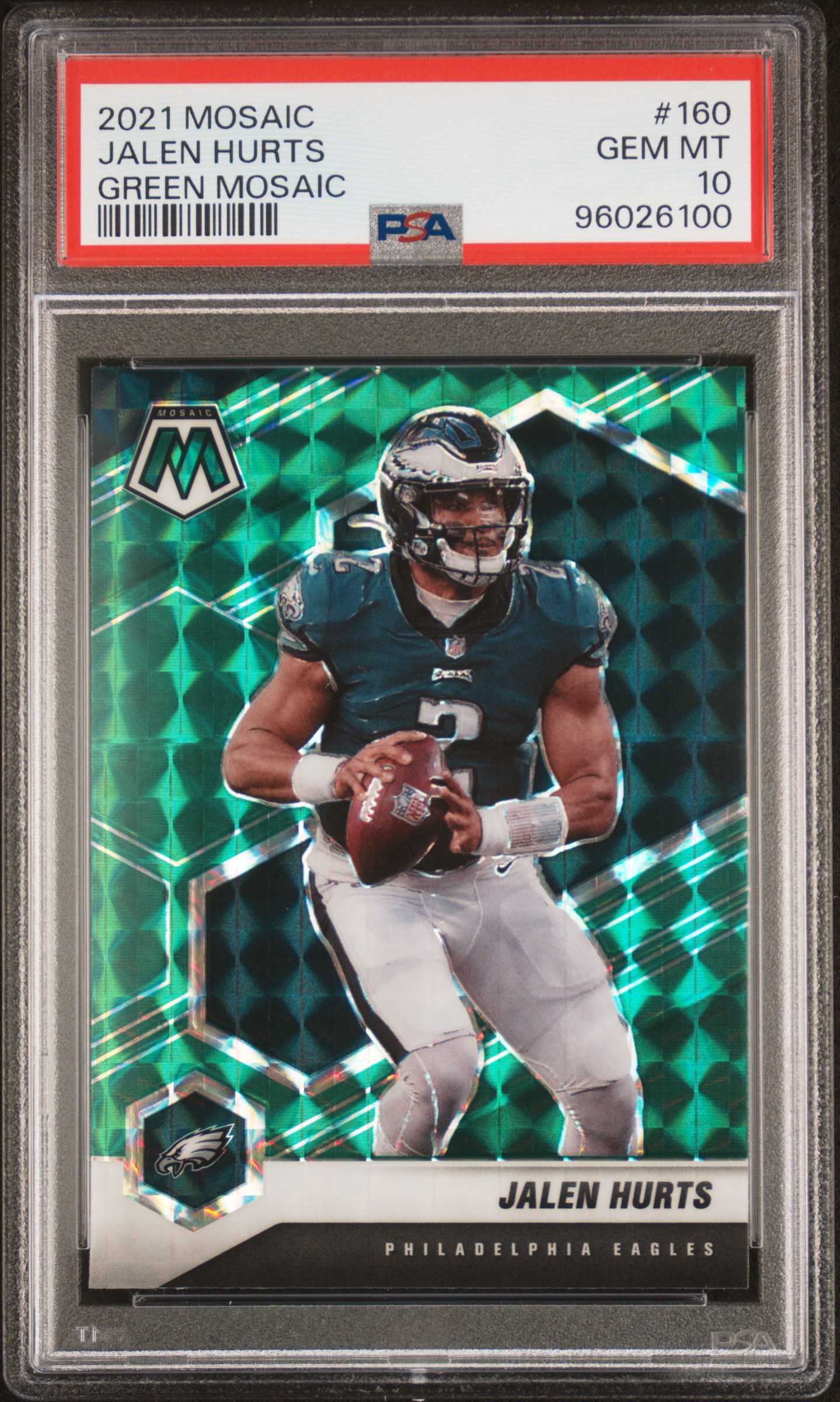 Jalen Hurts 2021 Panini Mosaic Green Football Card #160 Graded PSA 10