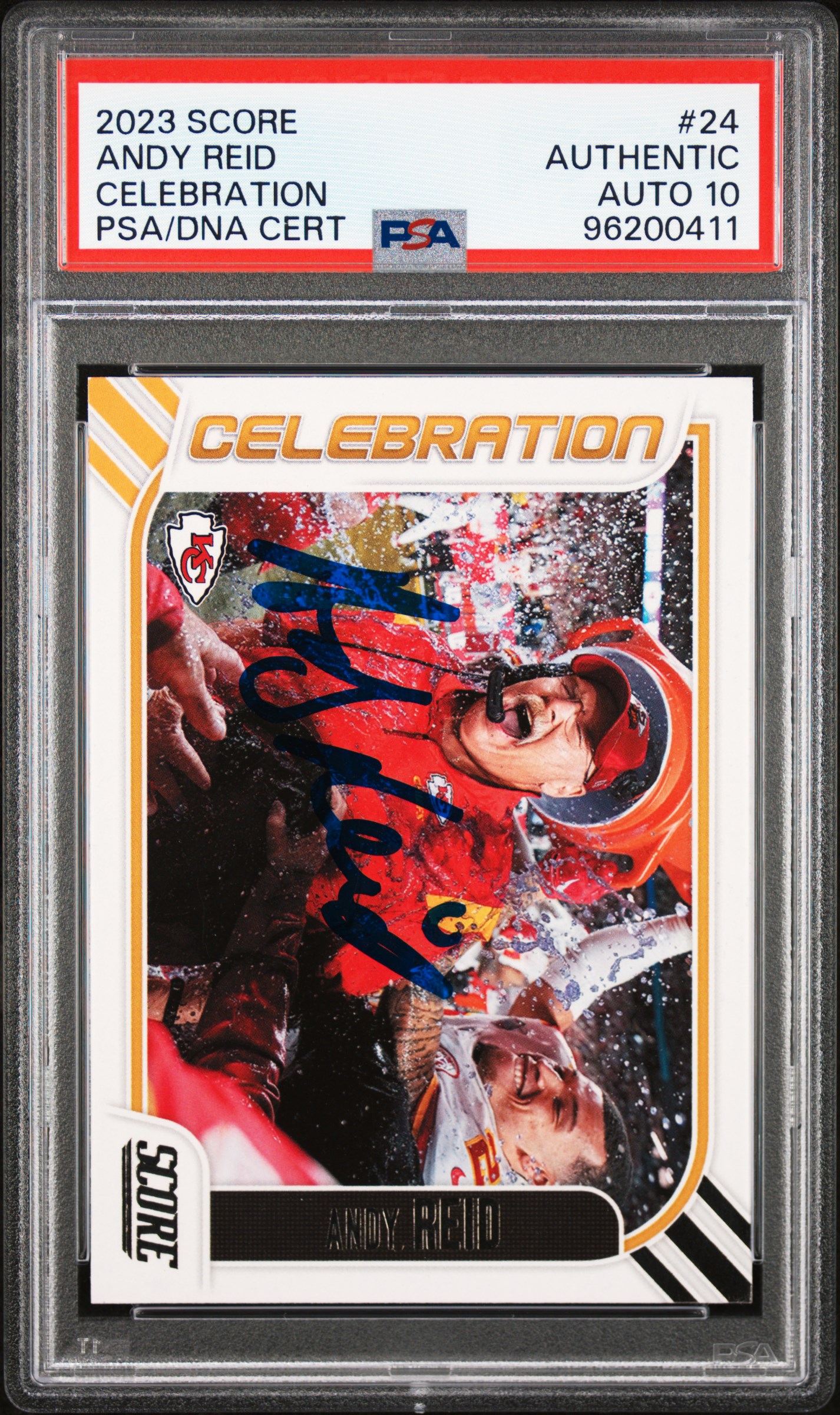 Andy Reid 2023 Score Celebration Signed Football Card #24 Auto Graded PSA 10 411