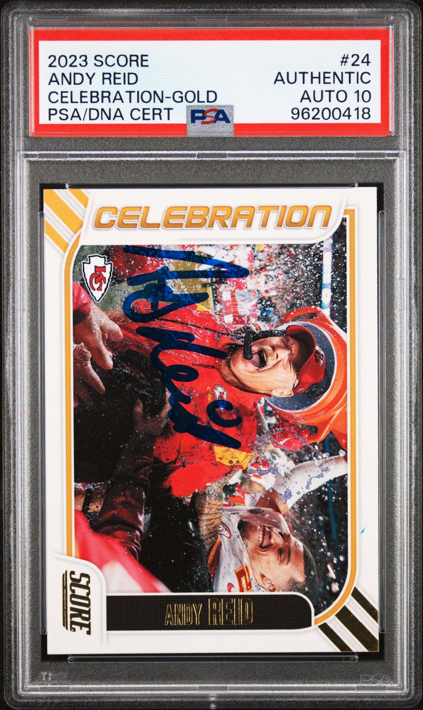 Andy Reid 2023 Score Celebration Gold Signed Football Card #24 Auto PSA 10 418