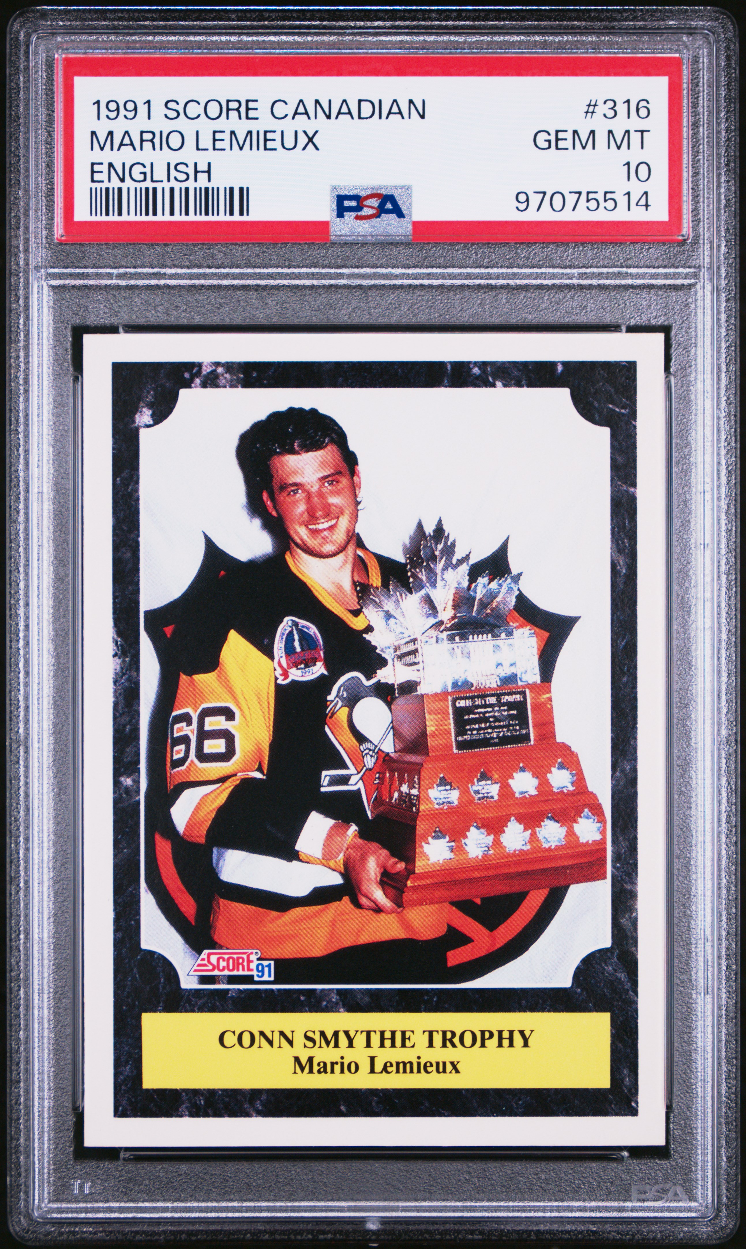 Mario Lemieux 1991 Score Canadian English Hockey Card #316 Graded PSA 10 Cert #97075514