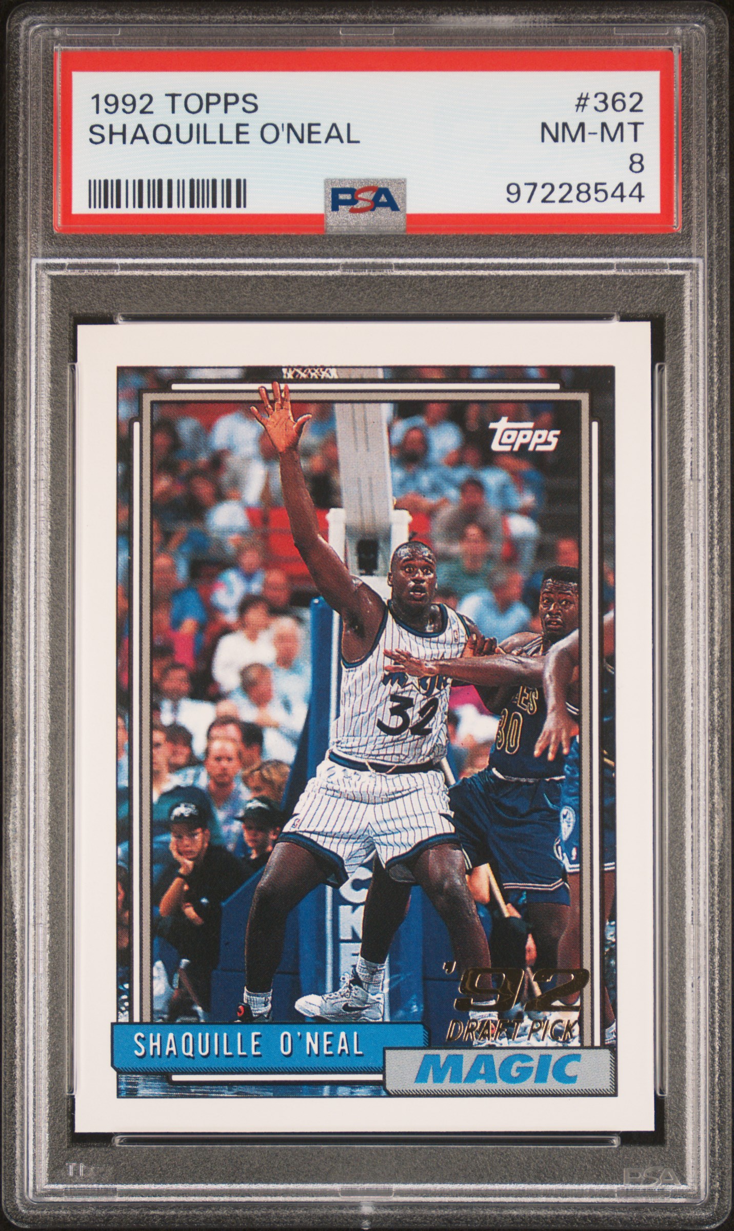 Shaquille O'Neal 1992 Topps Basketball Rookie Card #362 Graded PSA 8 Cert #97228544