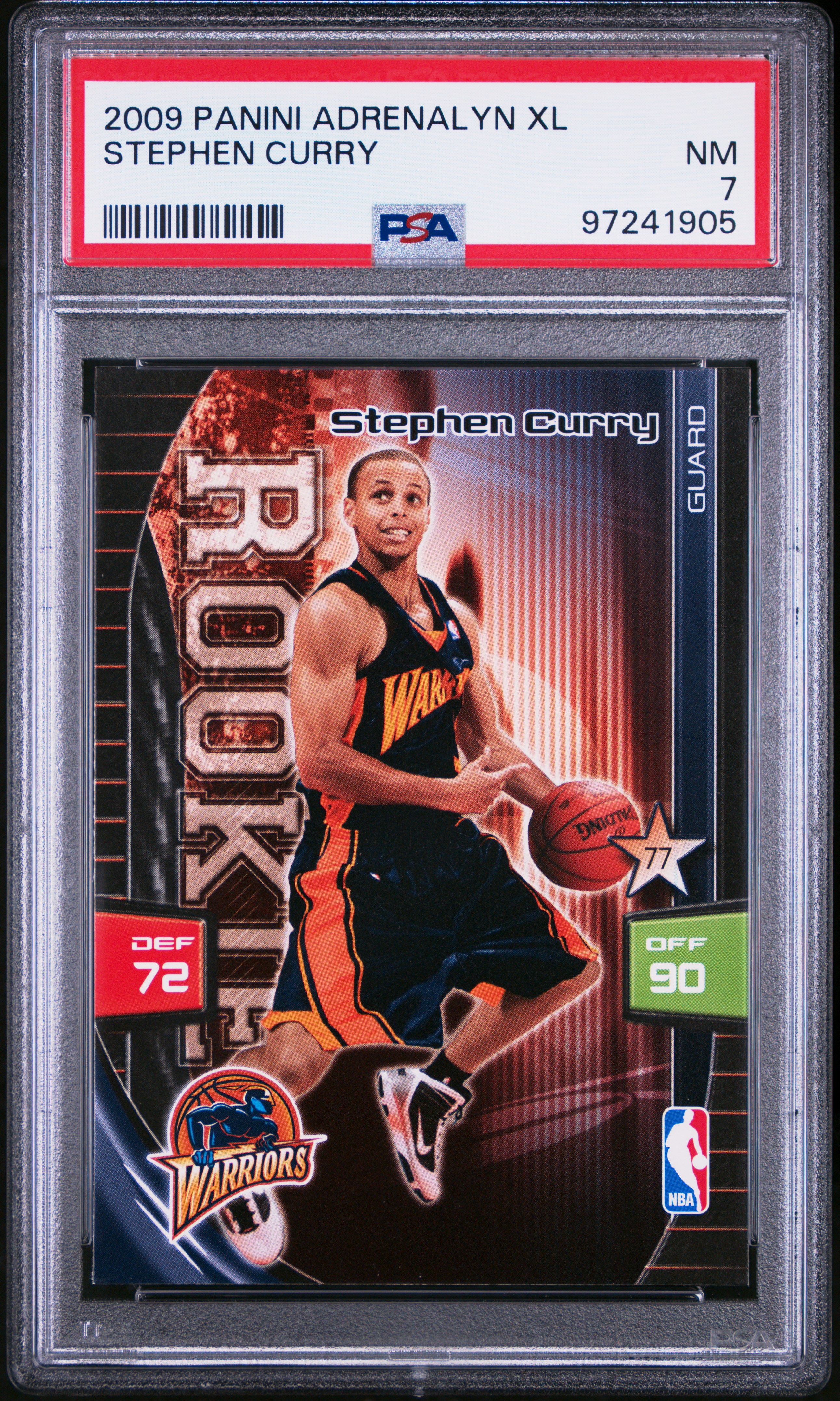 Stephen Curry 2009 Panini Adrenalyn XL Golden State Warriors Basketball RC Rookie Card Graded PSA 7 Cert #97241905 Stephen Curry 2009 Panini Adrenalyn XL Golden State Warriors Basketball RC Rookie Card Graded PSA 7 Cert #97241905