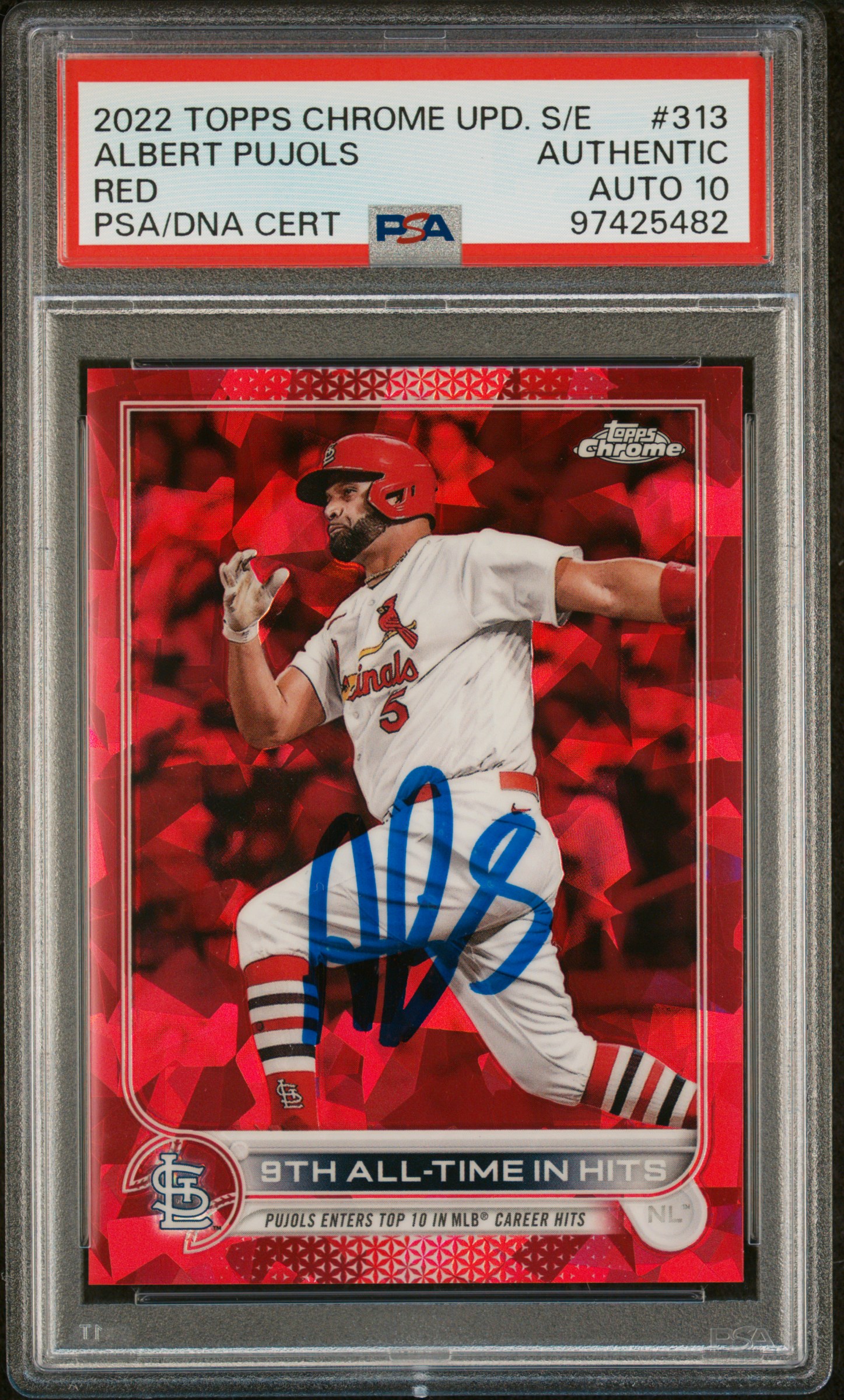 Albert Pujols 2022 Topps Chrome Sapphire Red Signed Card #313 Auto PSA 10 3/5