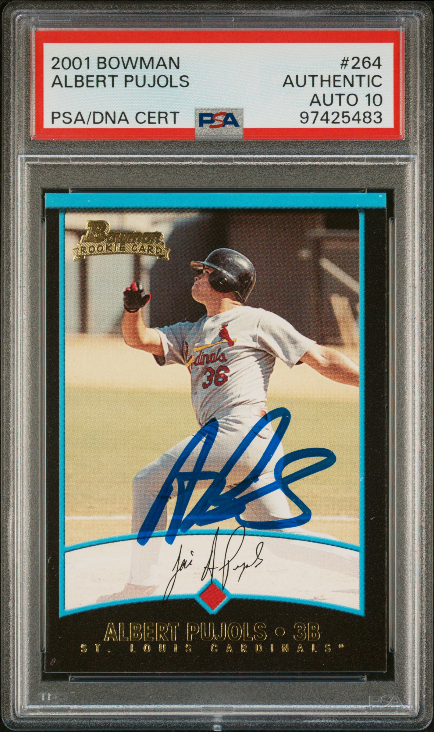 Albert Pujols 2001 Bowman Signed Baseball Rookie Card #264 Auto Graded PSA 10