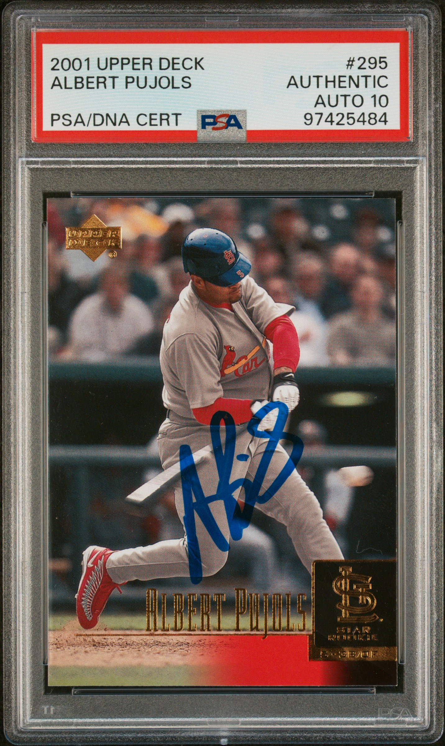 Albert Pujols 2001 Upper Deck Signed Baseball Rookie Card #295 Auto PSA 10