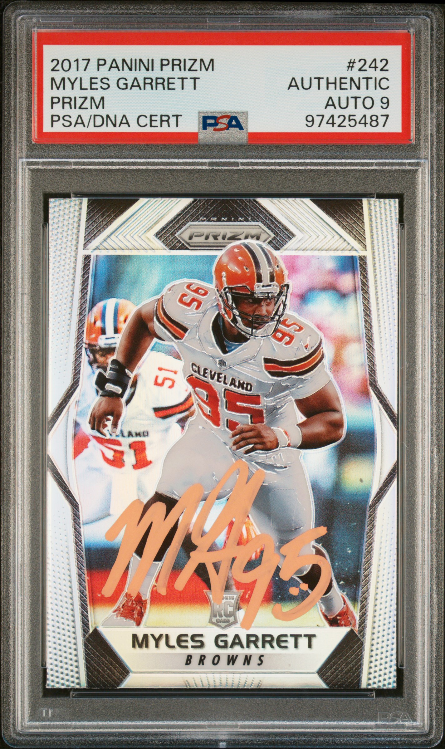 Myles Garrett 2017 Panini Prizm Silver Signed Rookie Card #242 Auto Graded PSA 9