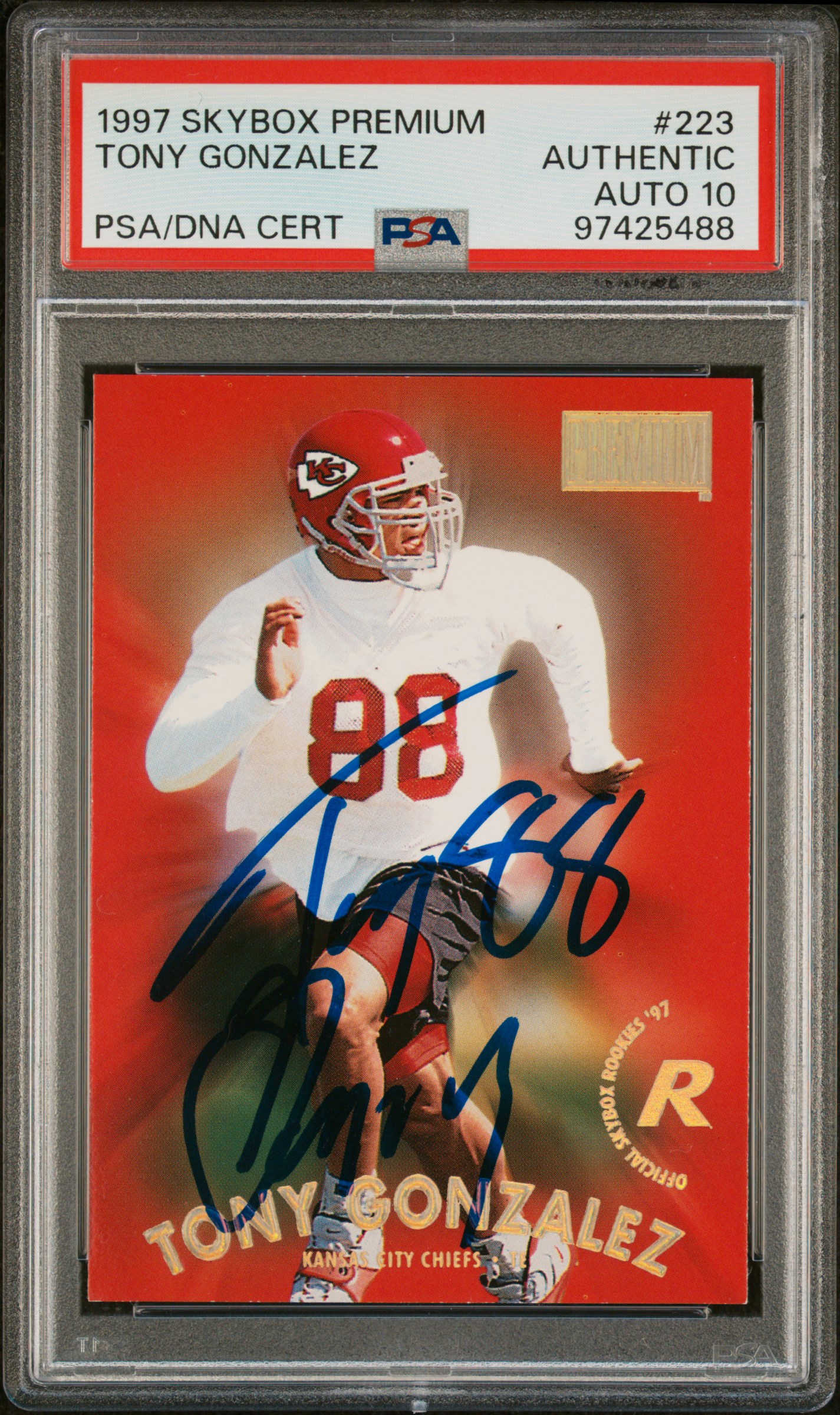 Tony Gonzalez 1997 Skybox Premium Signed Rookie Card #223 Auto PSA 10 97425488