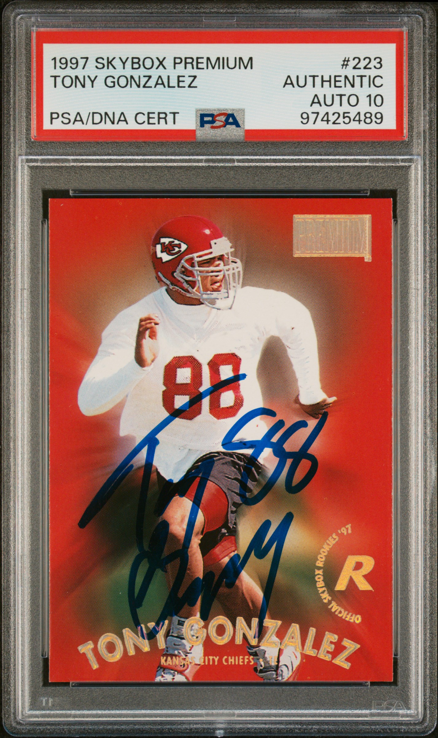 Tony Gonzalez 1997 Skybox Premium Signed Rookie Card #223 Auto PSA 10 97425489