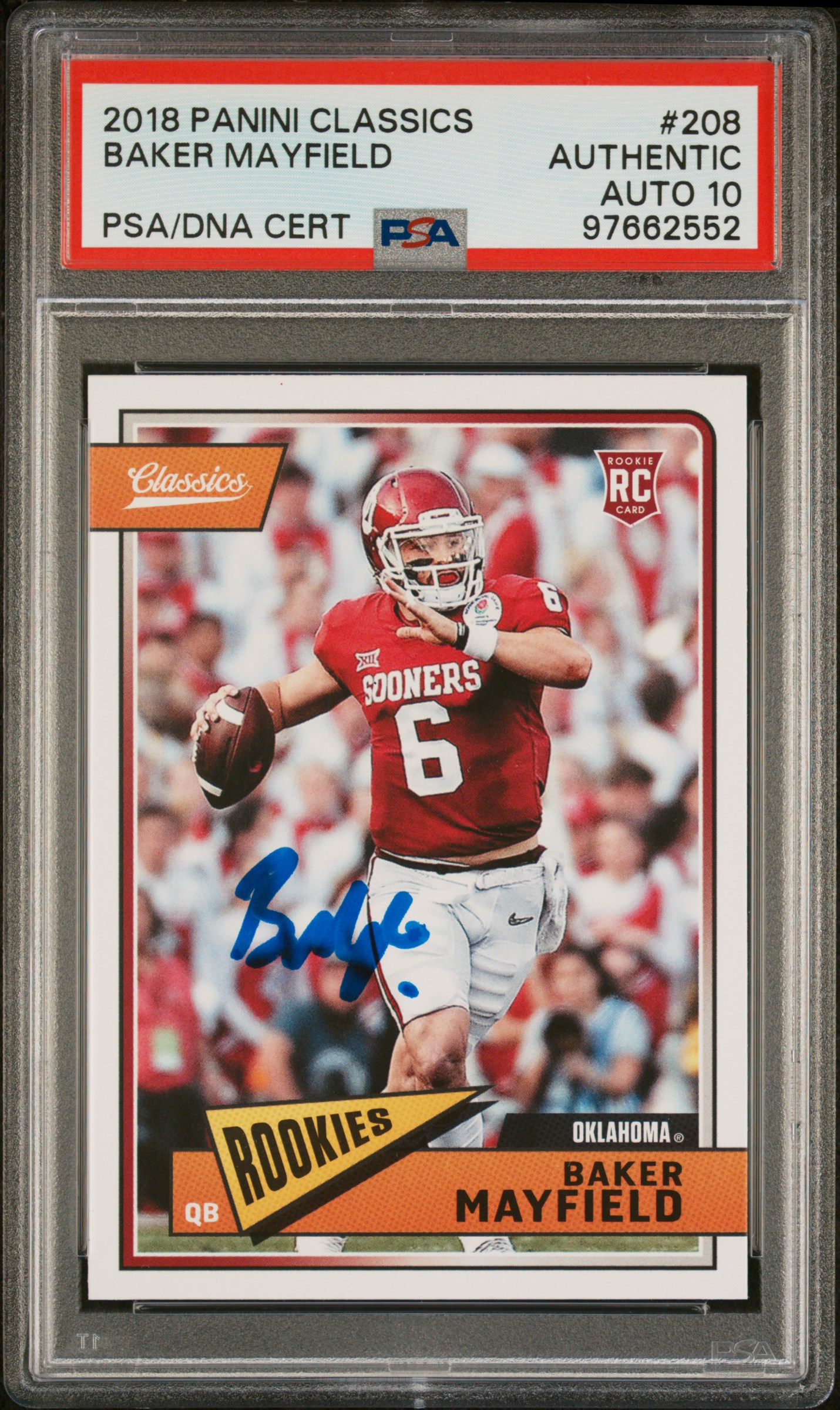 Baker Mayfield 2018 Panini Classics Rookie Card #208 Auto Graded PSA 10 97662552