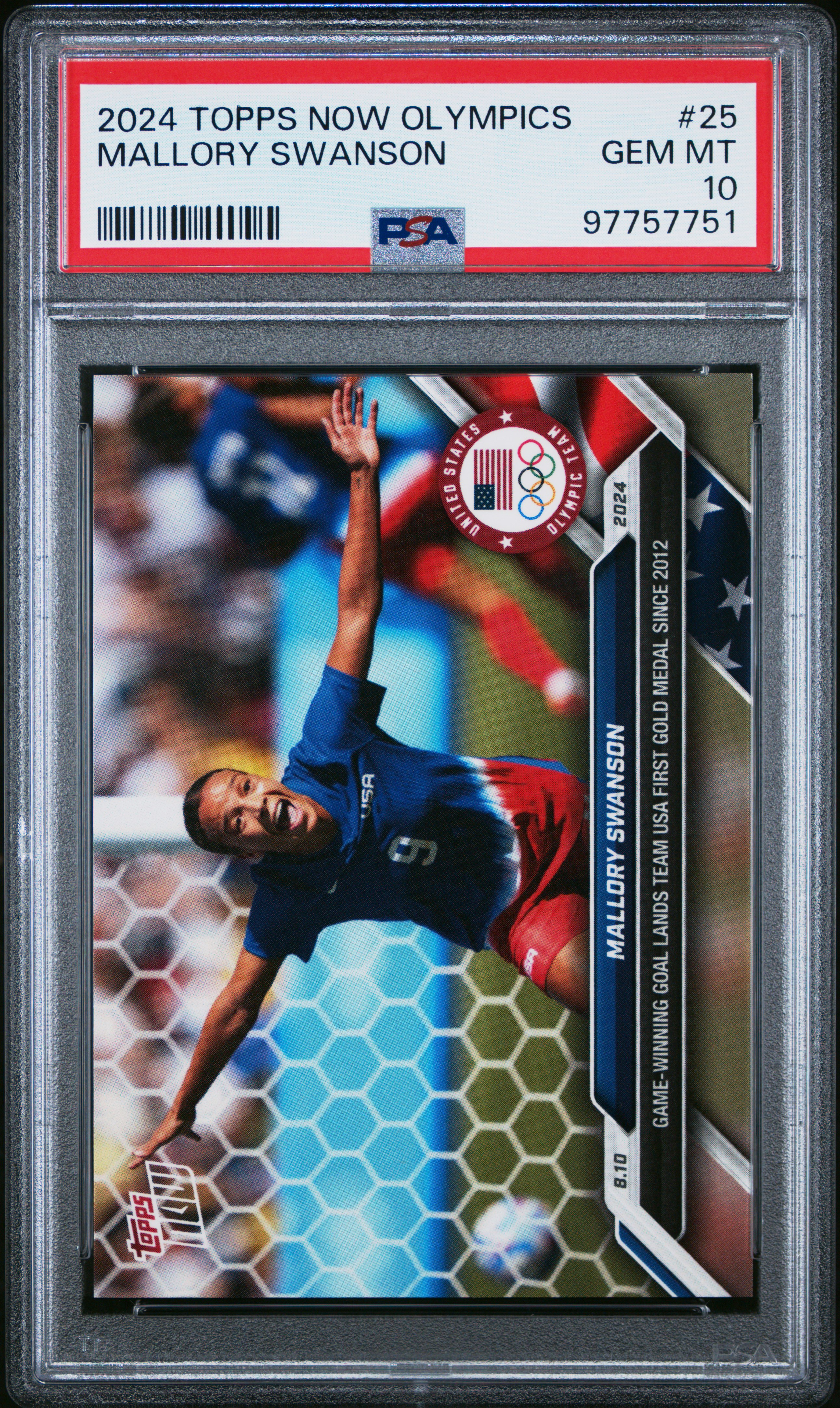 Mallory Swanson 2024 Topps Now Olympics USA Gold Medal Soccer Card #25 Graded PSA 10