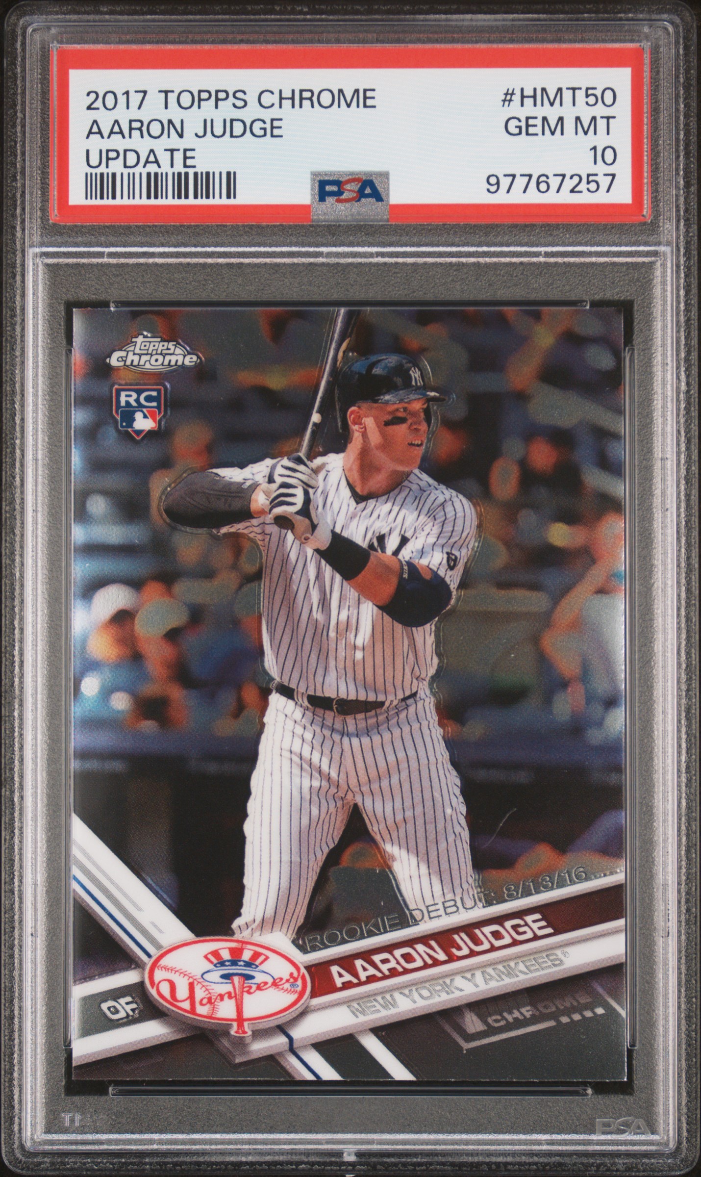 Aaron Judge 2017 Topps Chrome Update Baseball Rookie Card #HMT50 Graded PSA 10