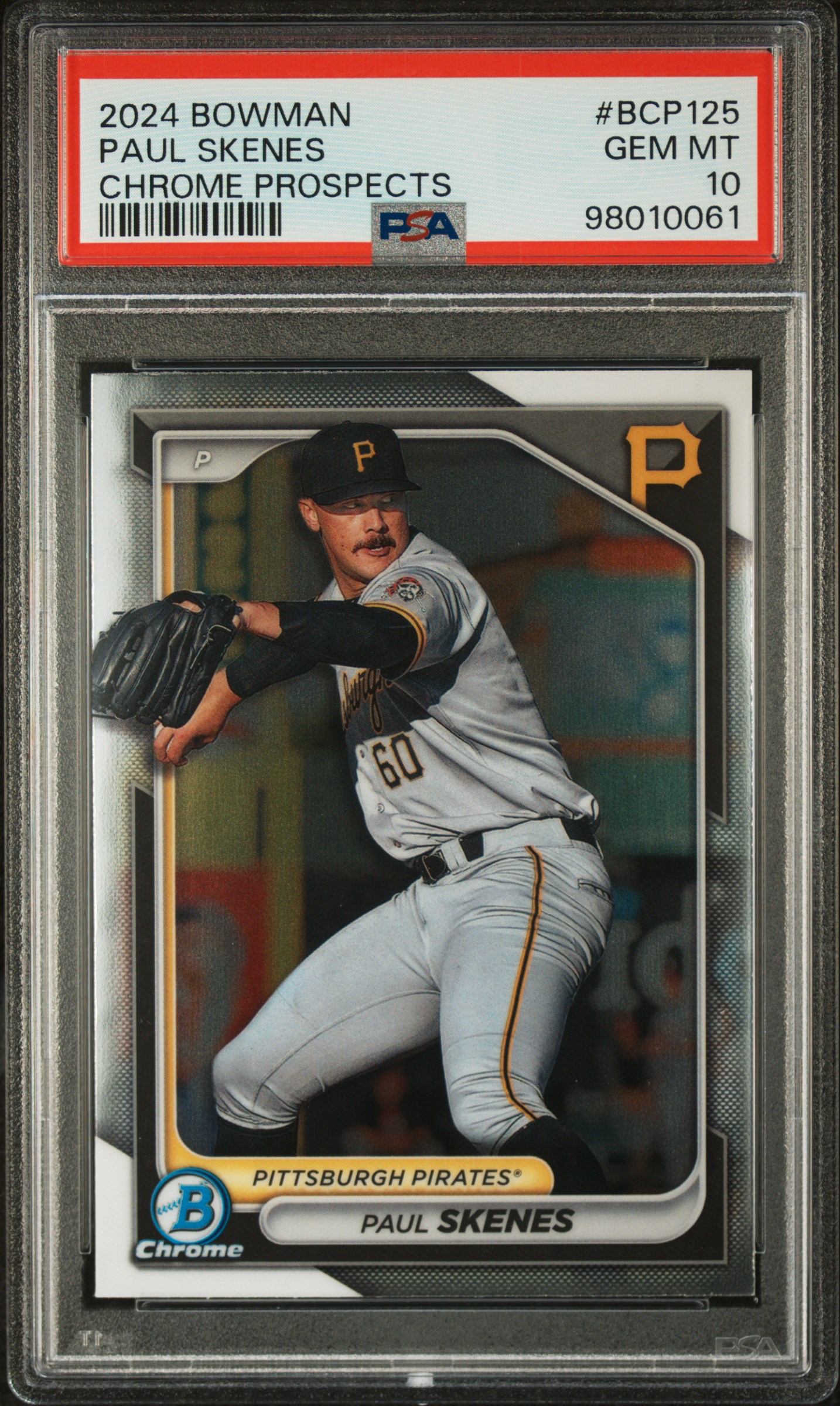 Paul Skenes 2024 Bowman Chrome Prosepects Baseball Rookie Card #BCP125 Graded PSA 10
