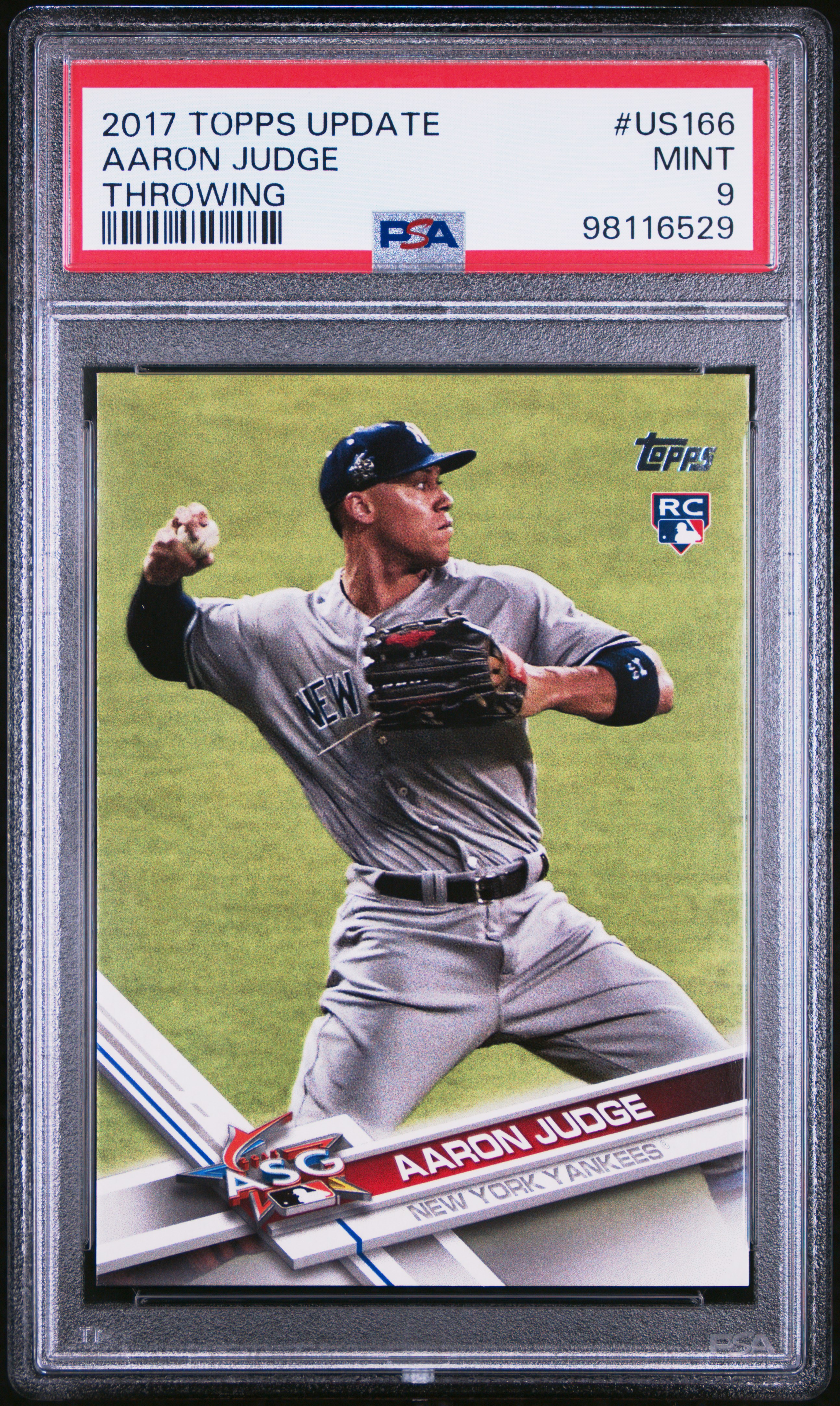 Aaron Judge 2017 Topps Update Throwing Baseball Rookie Card #US166 Graded PSA 9 Cert # 98116529 Aaron Judge 2017 Topps Update Throwing Baseball Rookie Card #US166 Graded PSA 9 Cert # 98116529