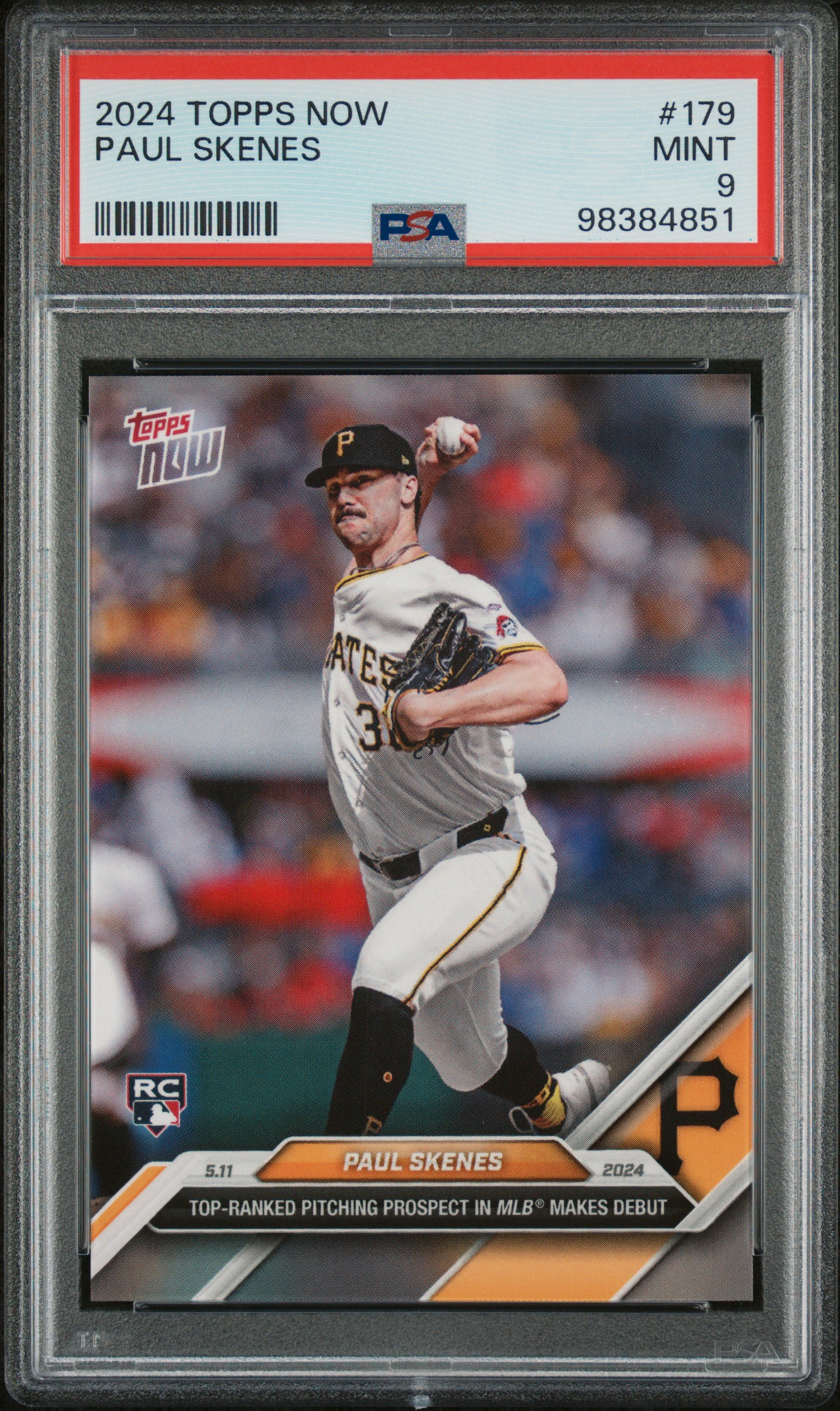 Paul Skenes 2024 Topps Now MLB Debut Pittsburgh Pirates Baseball Rookie Card #179 Graded PSA 9 Cert #98384851
