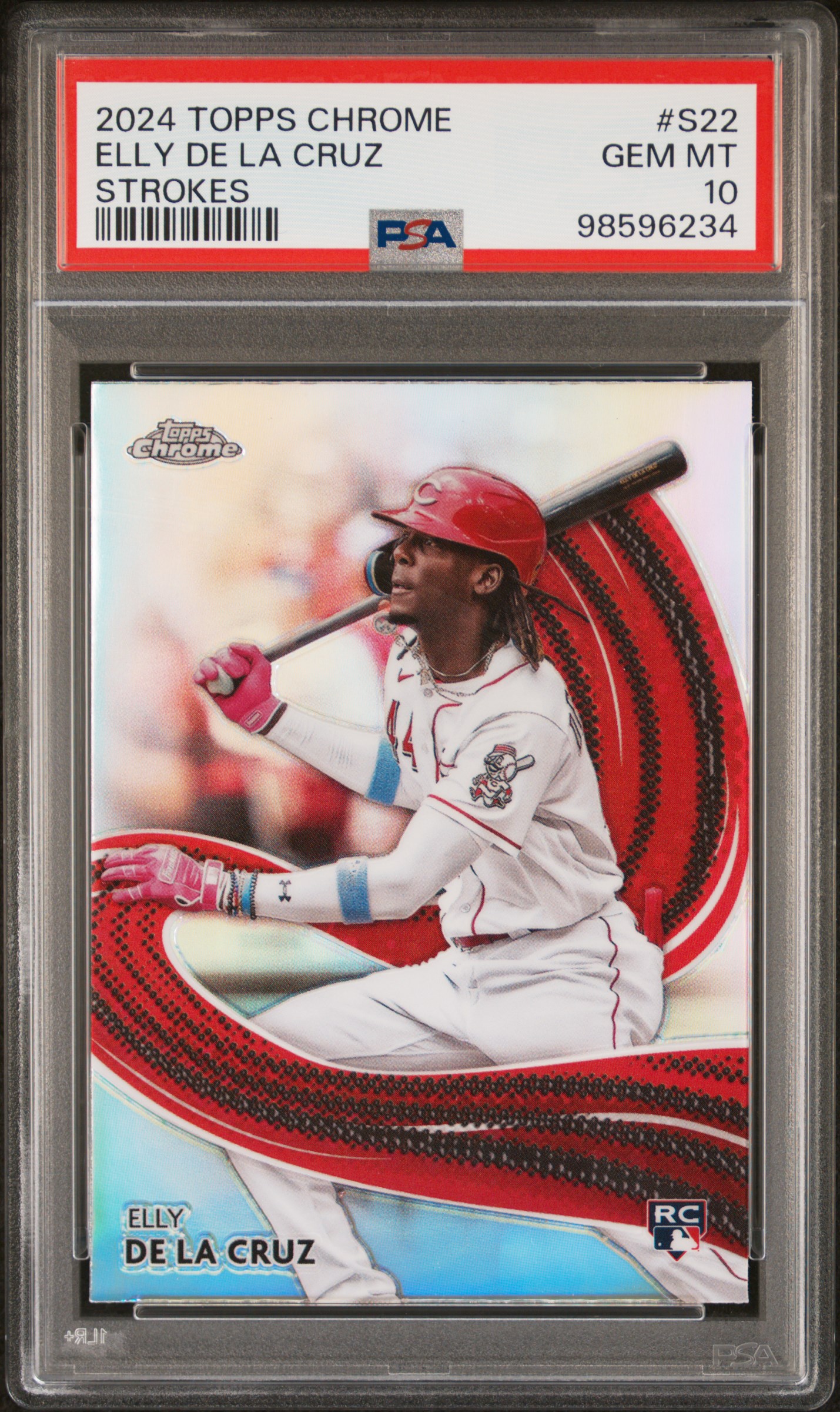Elly De La Cruz 2024 Topps Chrome Strokes Cincinnati Reds Baseball RC Rookie Card #S22 Graded PSA 10 Cert #98596234