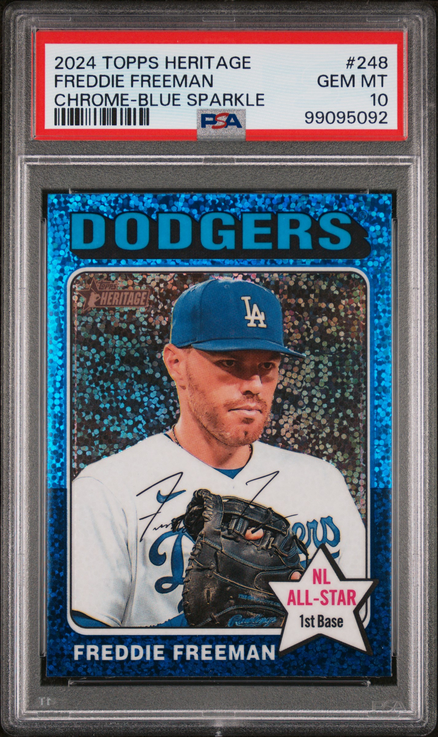 Freddie Freeman 2024 Topps Chrome Heritage Blue Sparkle Baseball Card #248 Graded PSA 10 Freddie Freeman 2024 Topps Chrome Heritage Blue Sparkle Baseball Card #248 Graded PSA 10