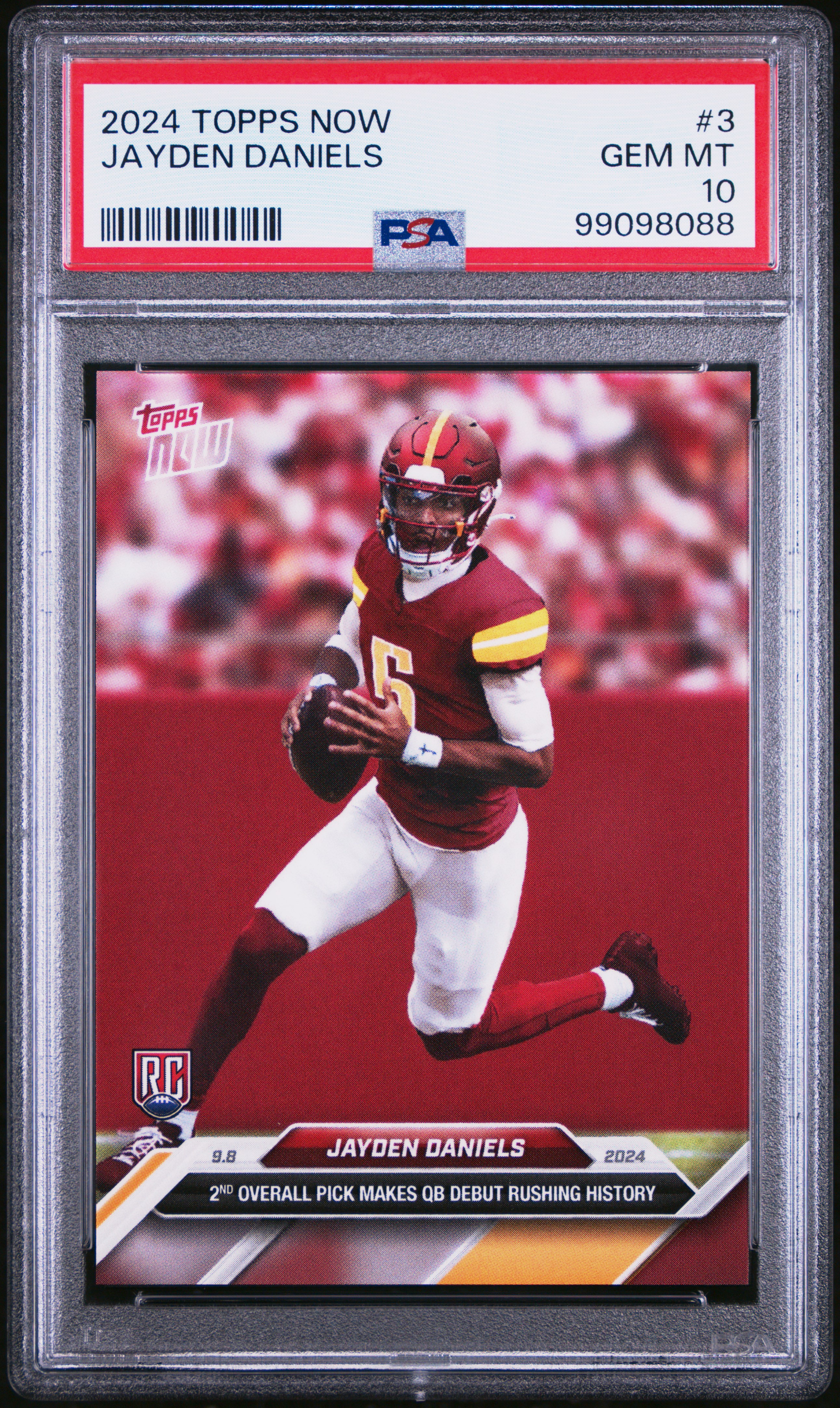 Jayden Daniels 2024 Topps Now NFL Debut Football Rookie Card #3 Graded PSA 10