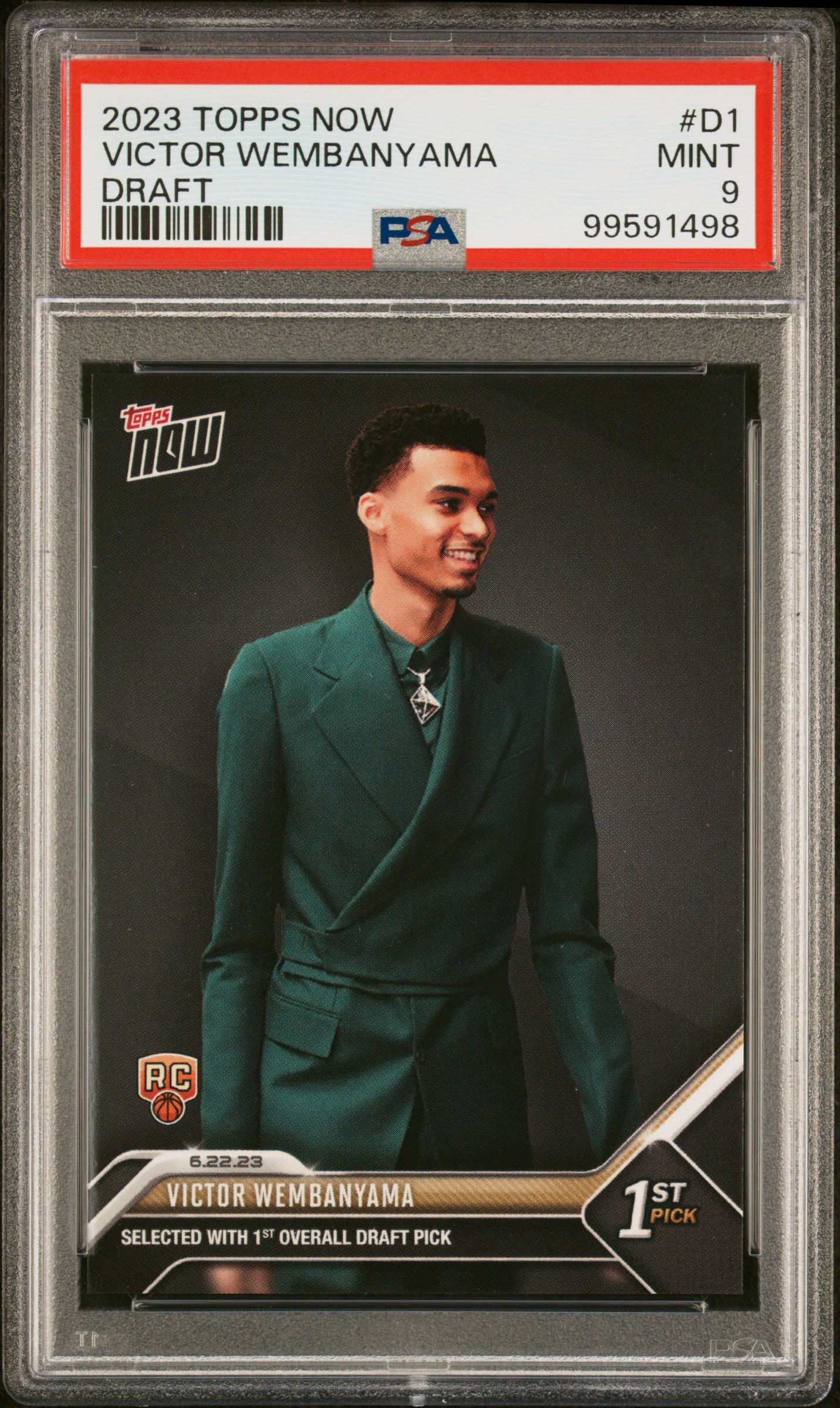 Victor Wembanyama 2023 Topps Now San Antonio Spurs Basketball Rookie Card #D1 Graded PSA 9 Cert #99591498