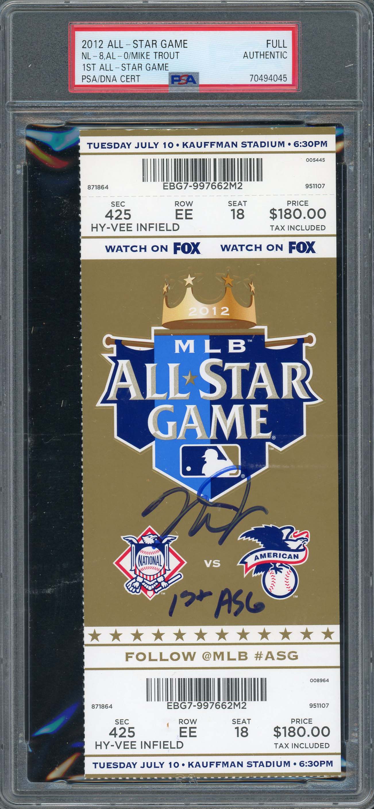 Mike Trout Autographed 2012 All Star Game Signed Baseball Ticket PSA 70494045