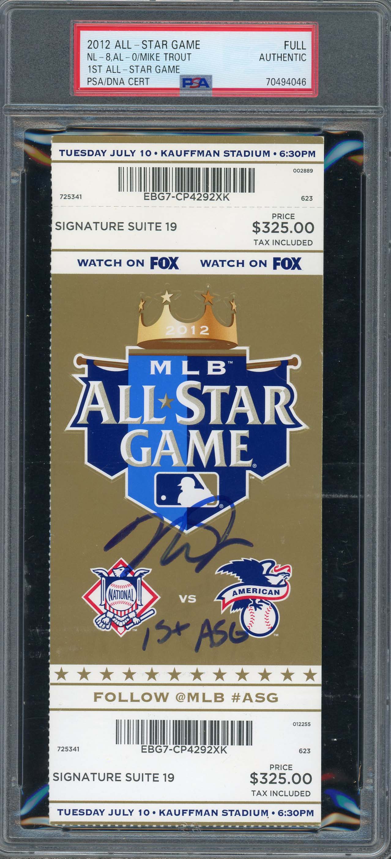 Mike Trout Autographed 2012 All Star Game Signed Baseball Ticket PSA 70494046
