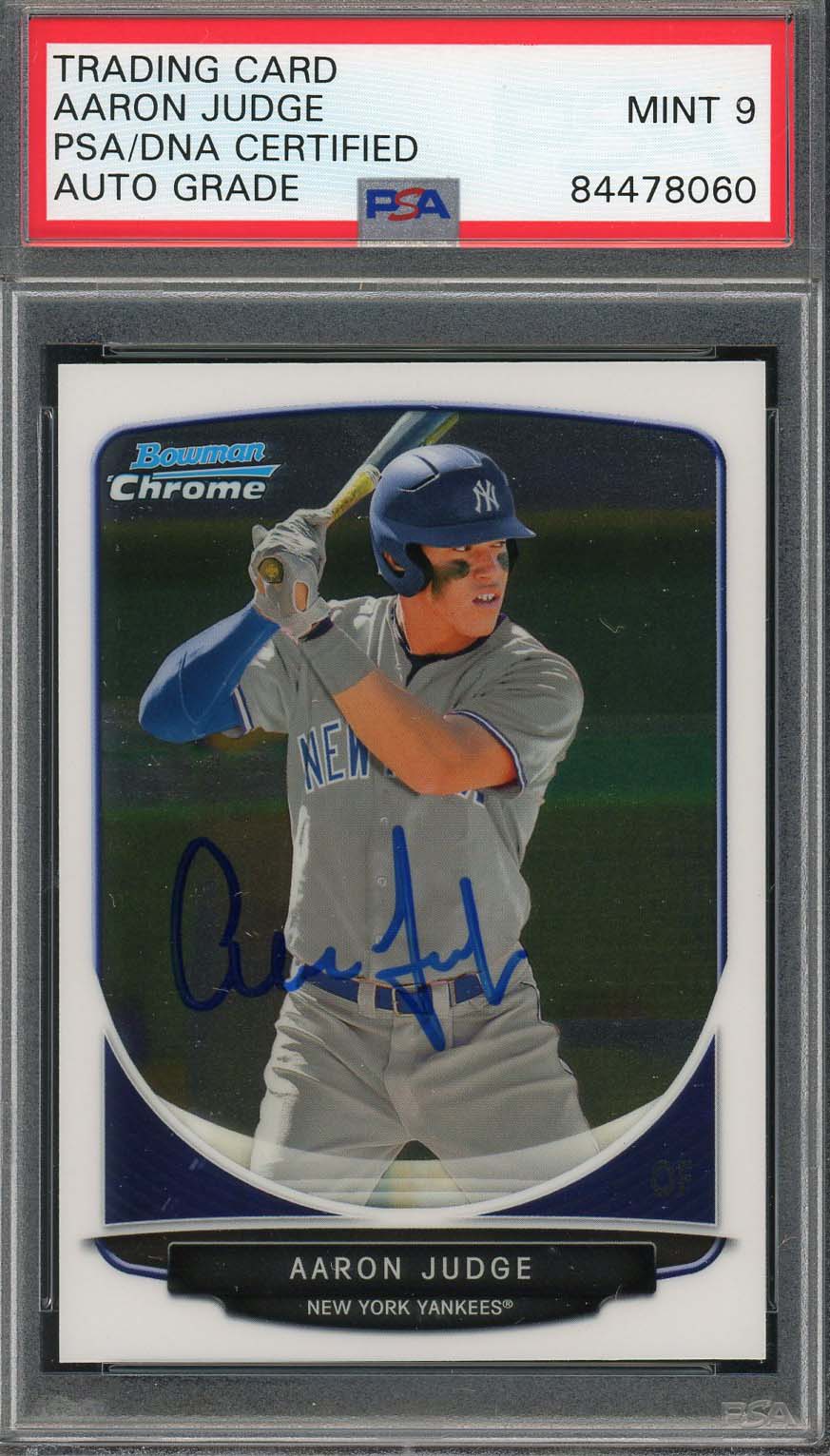 Aaron Judge Autographed 2013 Bowman Chrome Signed Rookie Card #BDPP19 PSA DNA 9