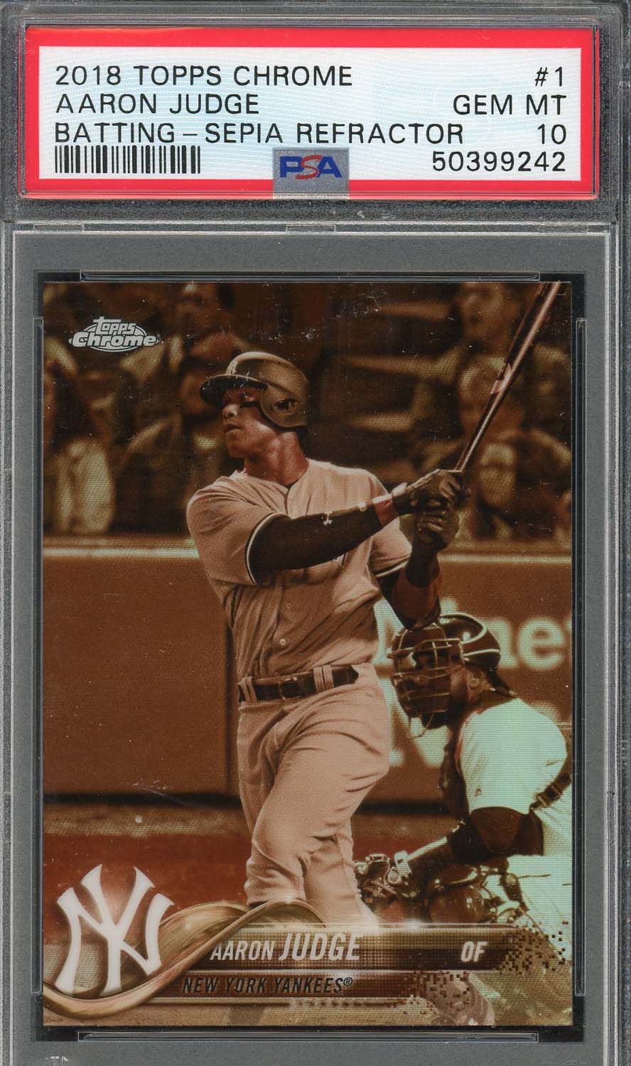 Aaron Judge 2018 Topps Chrome Sepia Refractor Baseball Card #1 Graded PSA 10 Aaron Judge 2018 Topps Chrome Sepia Refractor Baseball Card #1 Graded PSA 10