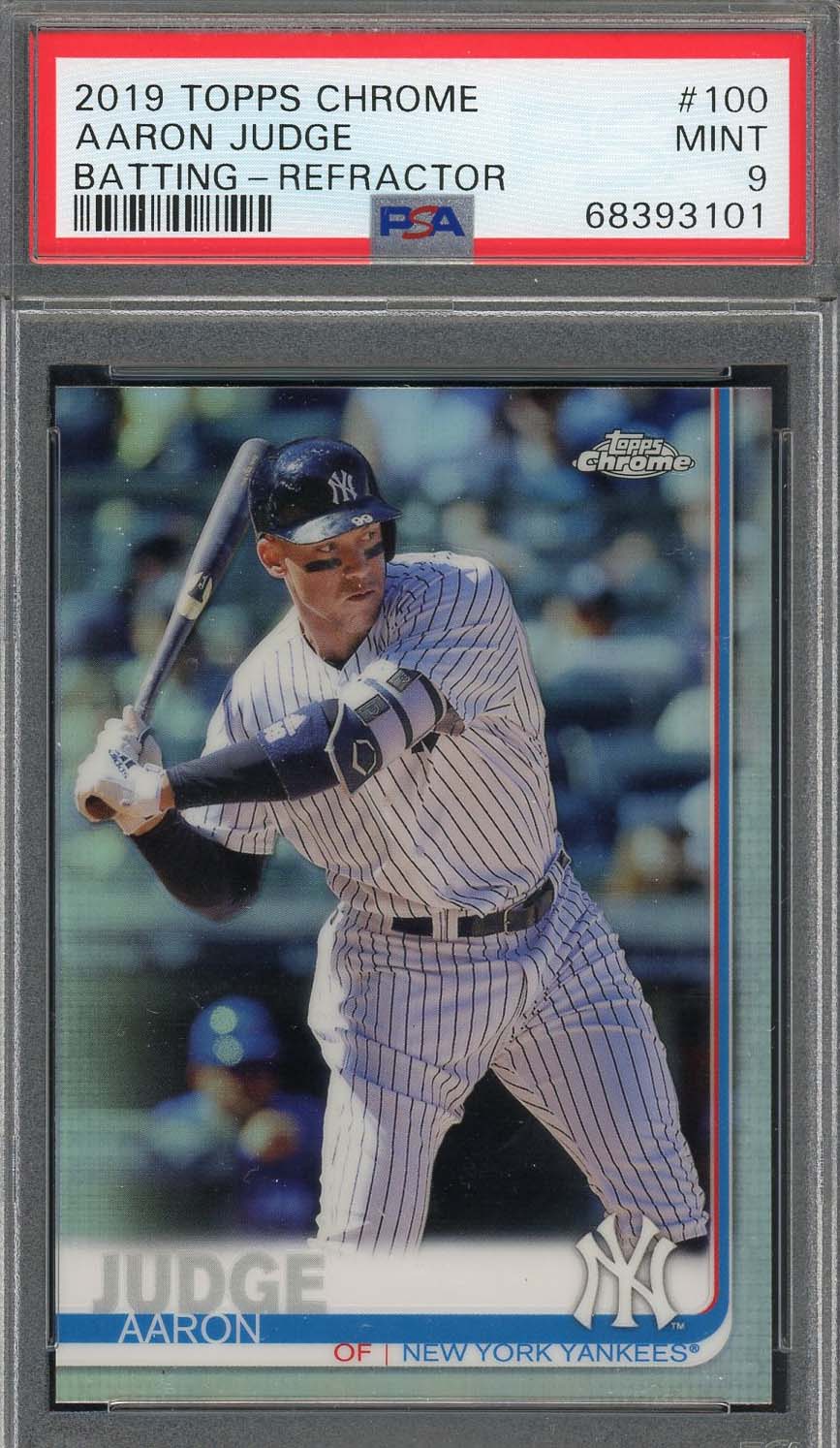 Aaron Judge 2019 Topps Chrome Batting Refractor Baseball Card #100 Graded PSA 9 Aaron Judge 2019 Topps Chrome Batting Refractor Baseball Card #100 Graded PSA 9