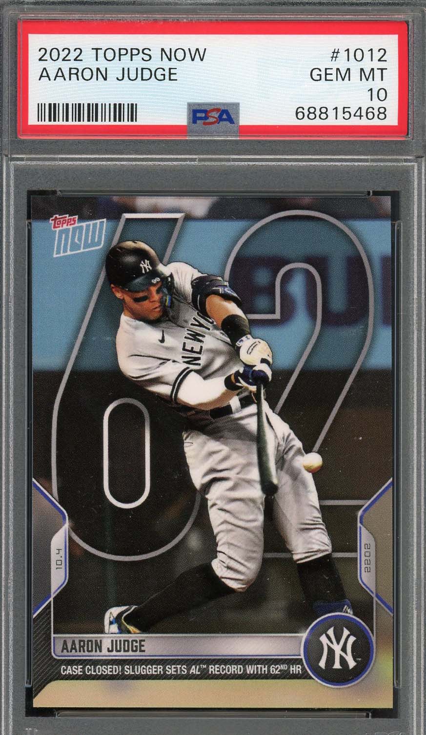 Aaron Judge 2022 Topps Now 62 Home Run Baseball Card #1012 Graded PSA 10 Aaron Judge 2022 Topps Now 62 Home Run Baseball Card #1012 Graded PSA 10
