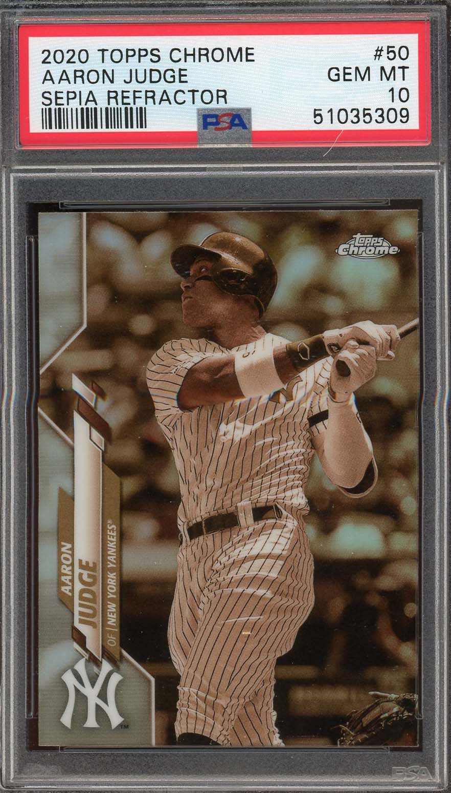 Aaron Judge 2020 Topps Chrome Sepia Refractor Baseball Card #50 Graded PSA 10