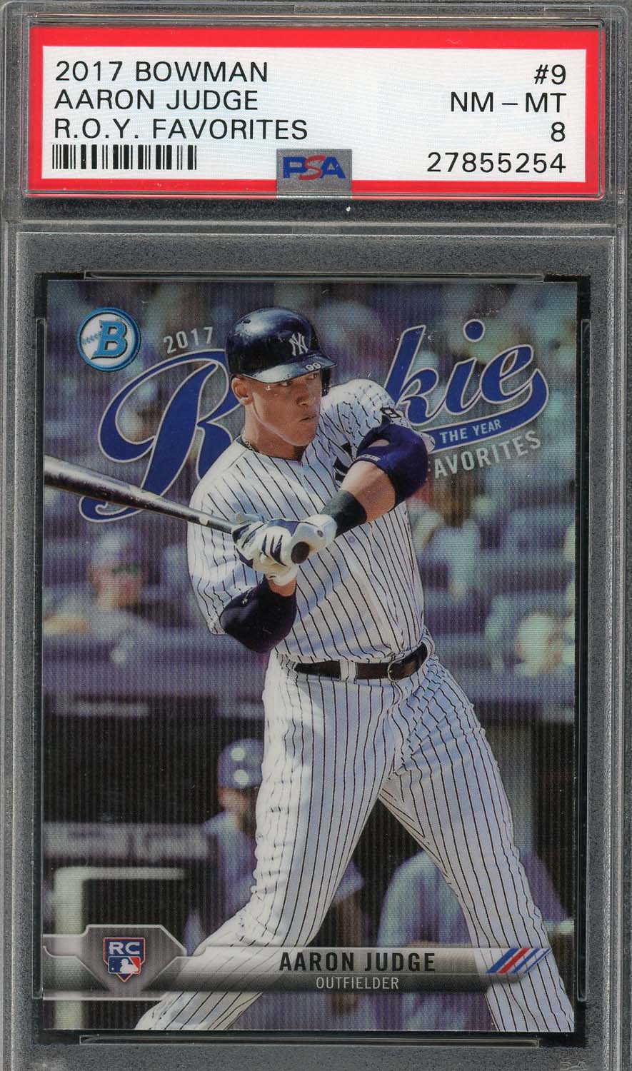 Aaron Judge 2017 Bowman ROY Favorites Baseball Rookie Card RC #9 Graded PSA 8 Aaron Judge 2017 Bowman ROY Favorites Baseball Rookie Card RC #9 Graded PSA 8