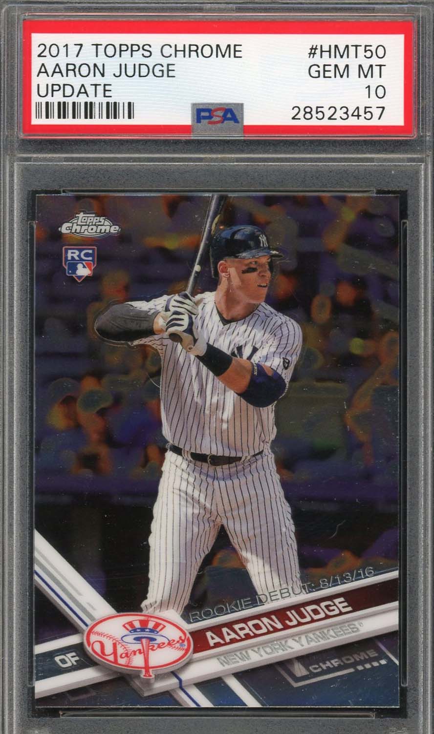 Aaron Judge 2017 Topps Chrome Update Baseball Rookie Card #HMT50 Graded PSA 10 Aaron Judge 2017 Topps Chrome Update Baseball Rookie Card #HMT50 Graded PSA 10