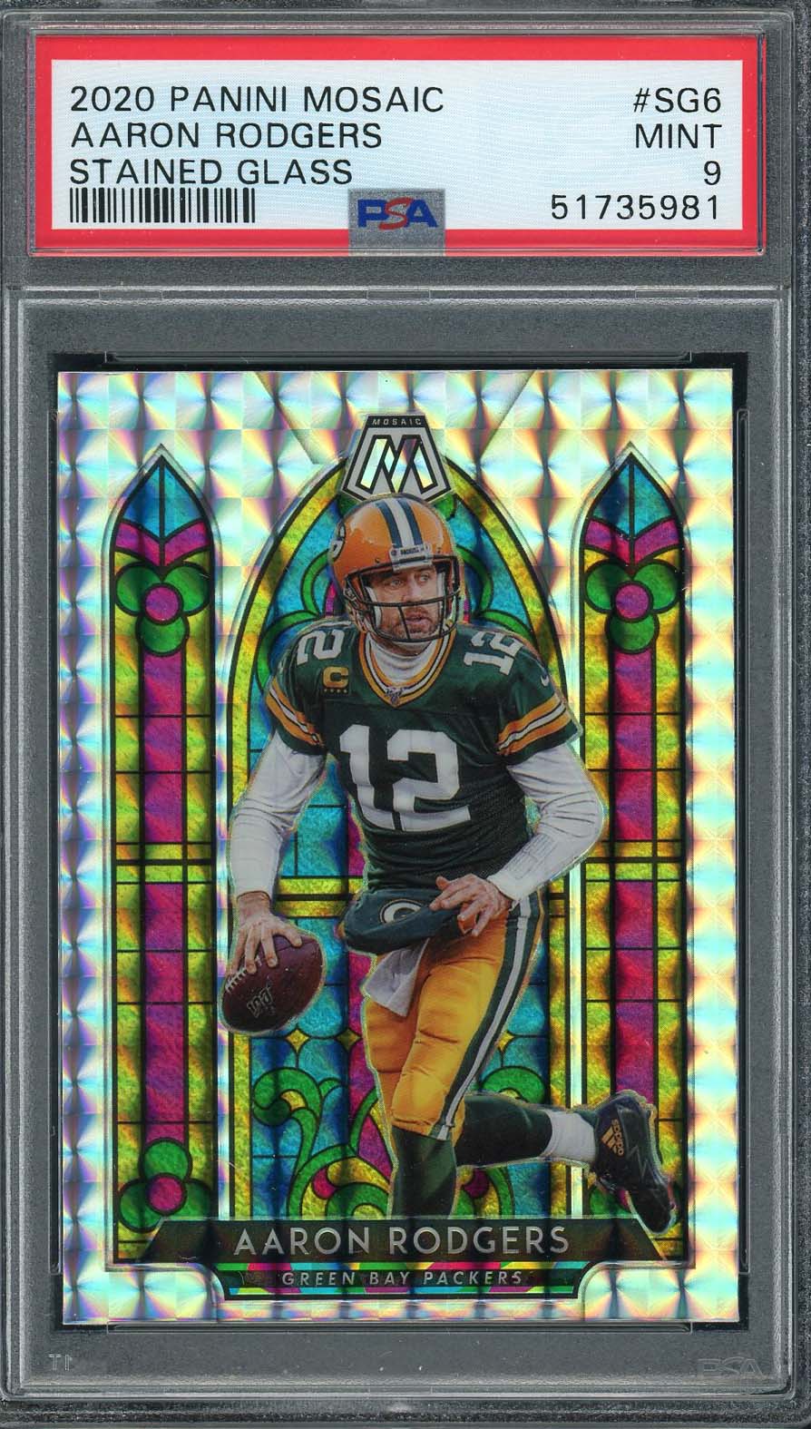 Aaron Rodgers 2020 Panini Mosaic Stained Glass Football Card #SG6 PSA 9 Aaron Rodgers 2020 Panini Mosaic Stained Glass Football Card #SG6 PSA 9