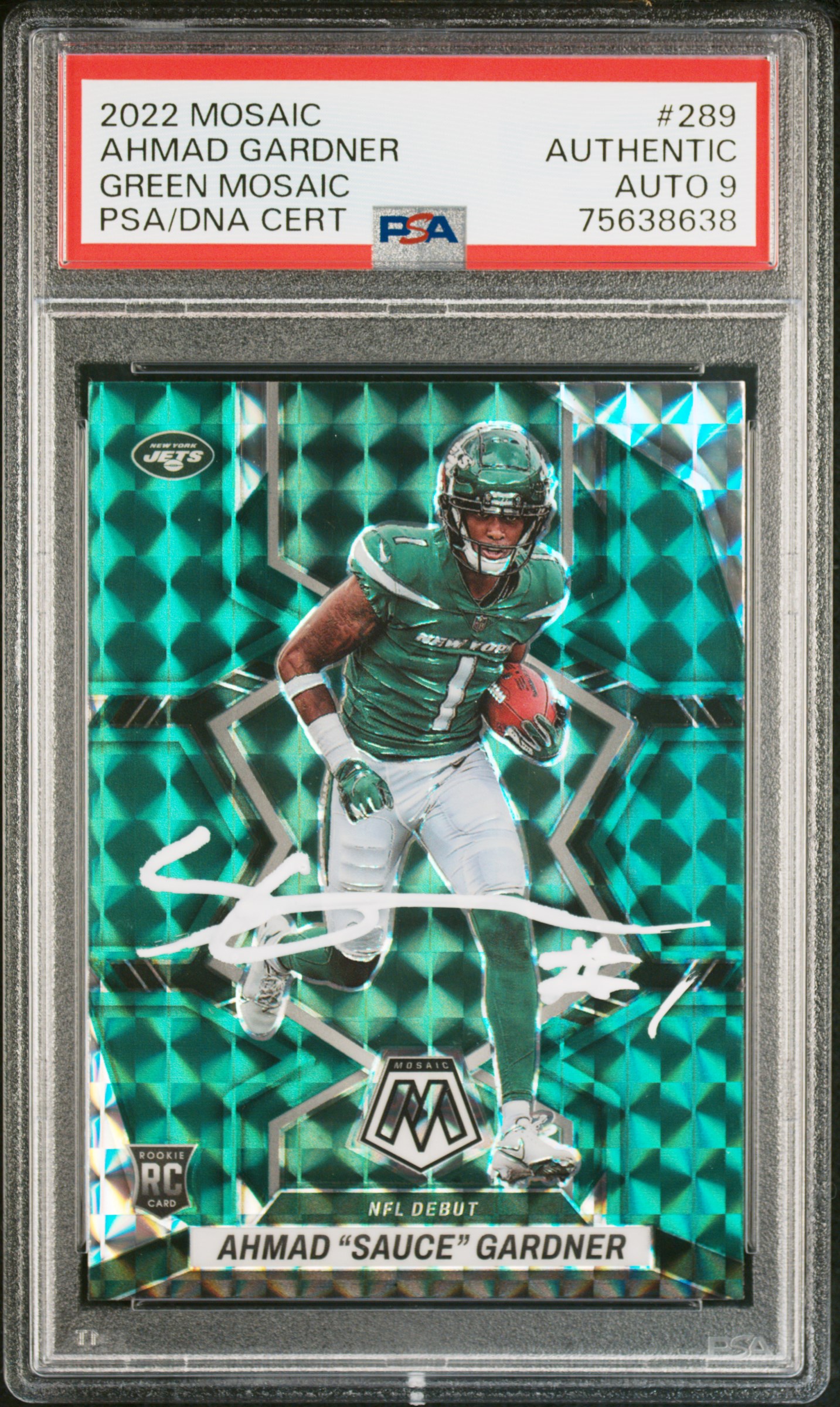 Ahmad Sauce Gardner 2022 Panini Mosaic Green Signed Rookie Card #289 Auto PSA 9