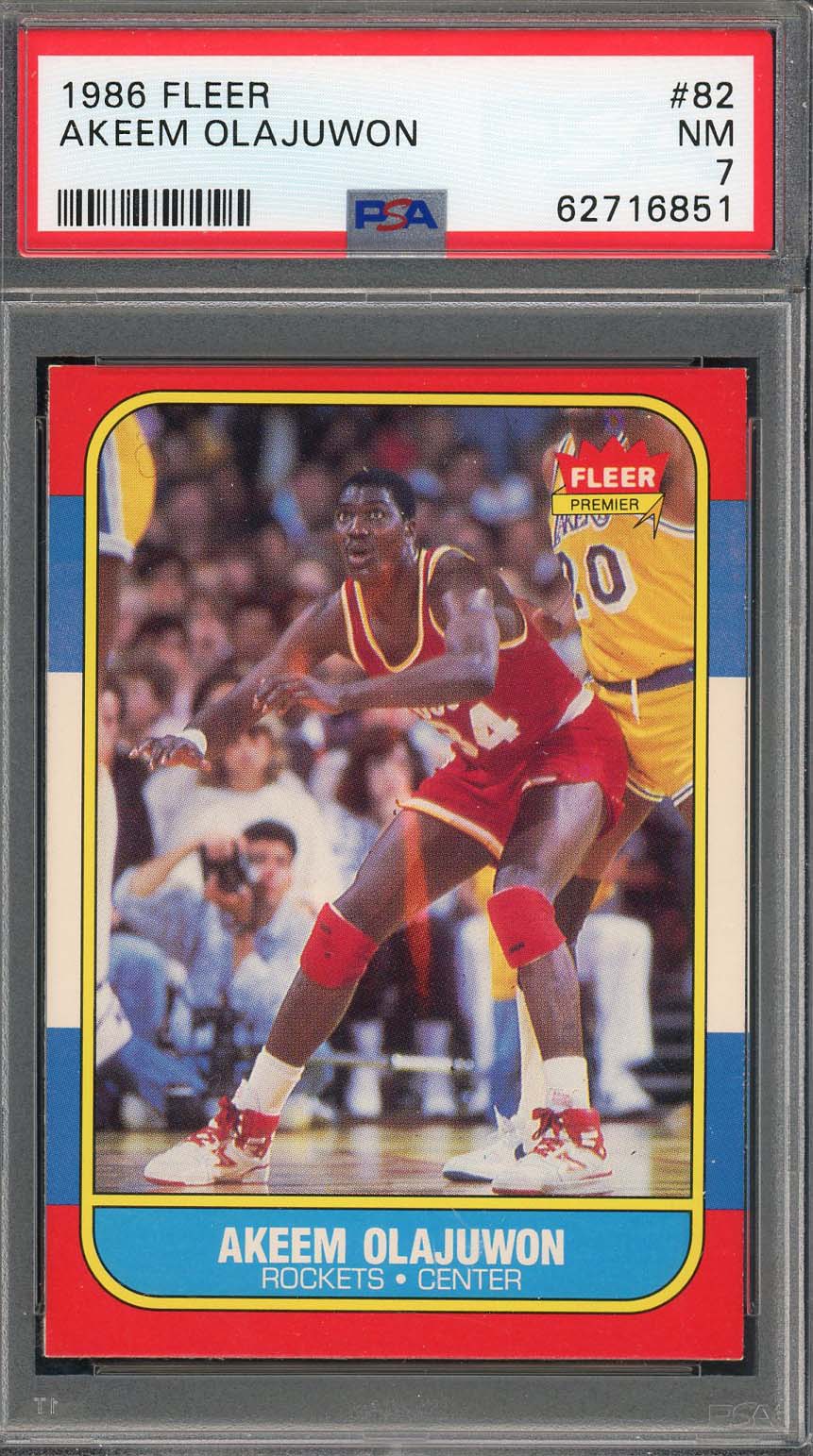 Hakeem Olajuwon 1986 Fleer Basketball Rookie Card RC #82 Graded PSA 7 Hakeem Olajuwon 1986 Fleer Basketball Rookie Card RC #82 Graded PSA 7