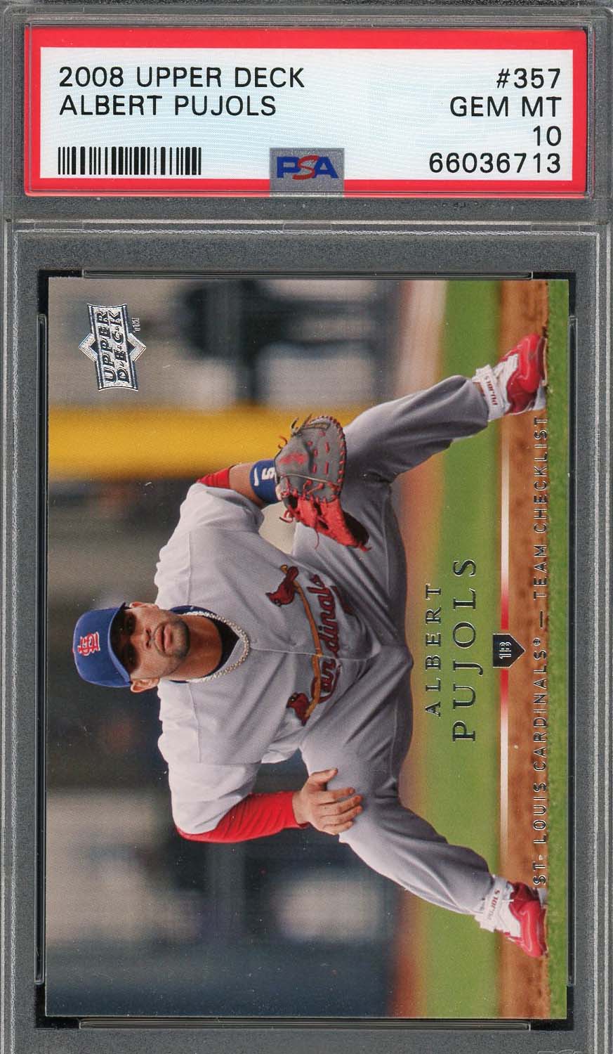 Albert Pujols 2008 Upper Deck Baseball Card #357 Graded PSA 10