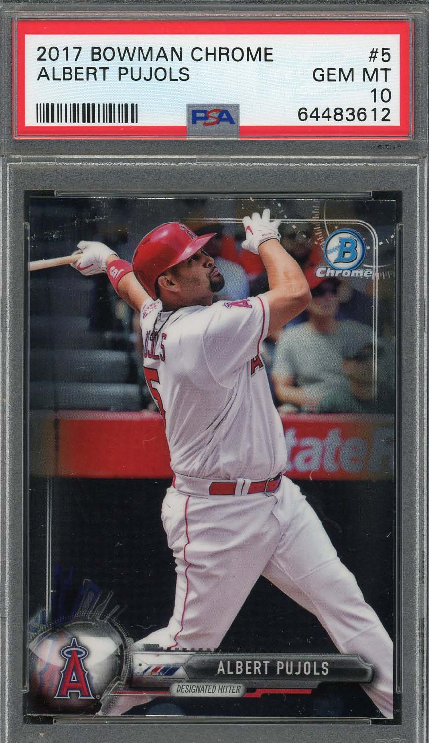 Albert Pujols 2017 Bowman Chrome Baseball Card #5 Graded PSA 10