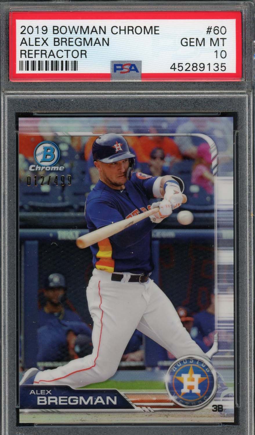 Alex Bregman 2019 Bowman Chrome Refractor Baseball Card #60 Graded PSA 10 GEM MINT 12/499
