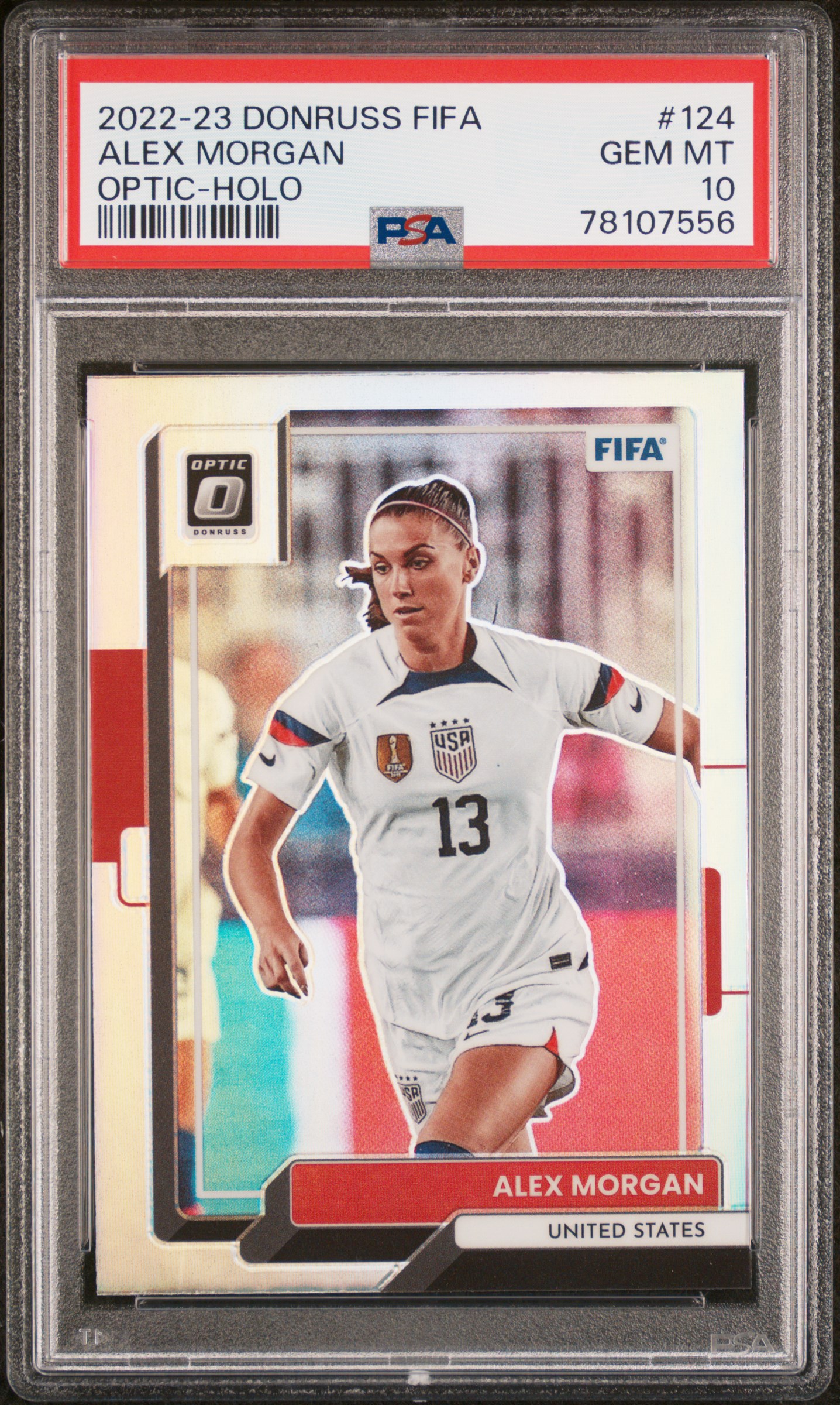 Alex Morgan 2022 Panini Donruss Optic World Cup Holo Card #124 Graded PSA 10