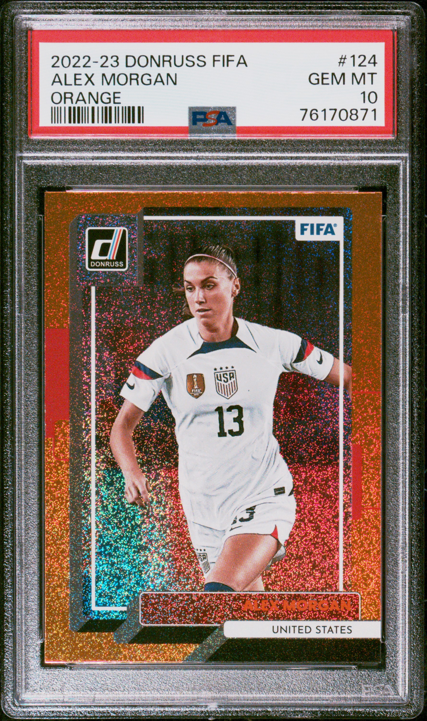 Alex Morgan 2022 Panini Donruss Optic World Cup Orange Card #124 Graded PSA 10