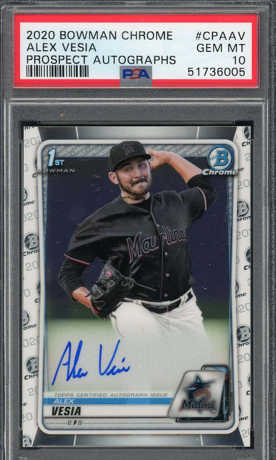 Alex Vesia 2020 Bowman Chrome Prospect Auto Rookie Card #CPAAV PSA 10